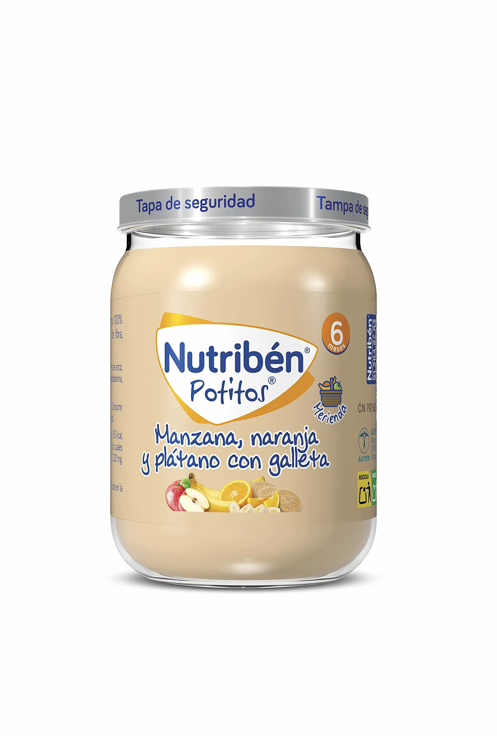 Nutribén Potitos Introducción A La Manzana, Naranja Y Plátano Con Galleta Desde Los 4 Meses, 3 Bipacks (6 X 120 Gr.)