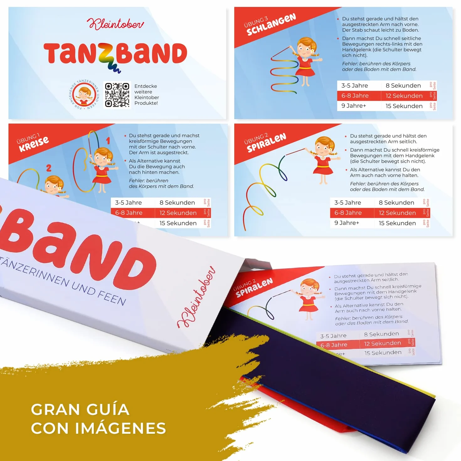 Kleintober Banda de gimnasia con varilla arco iris para niños bailar ejercicios