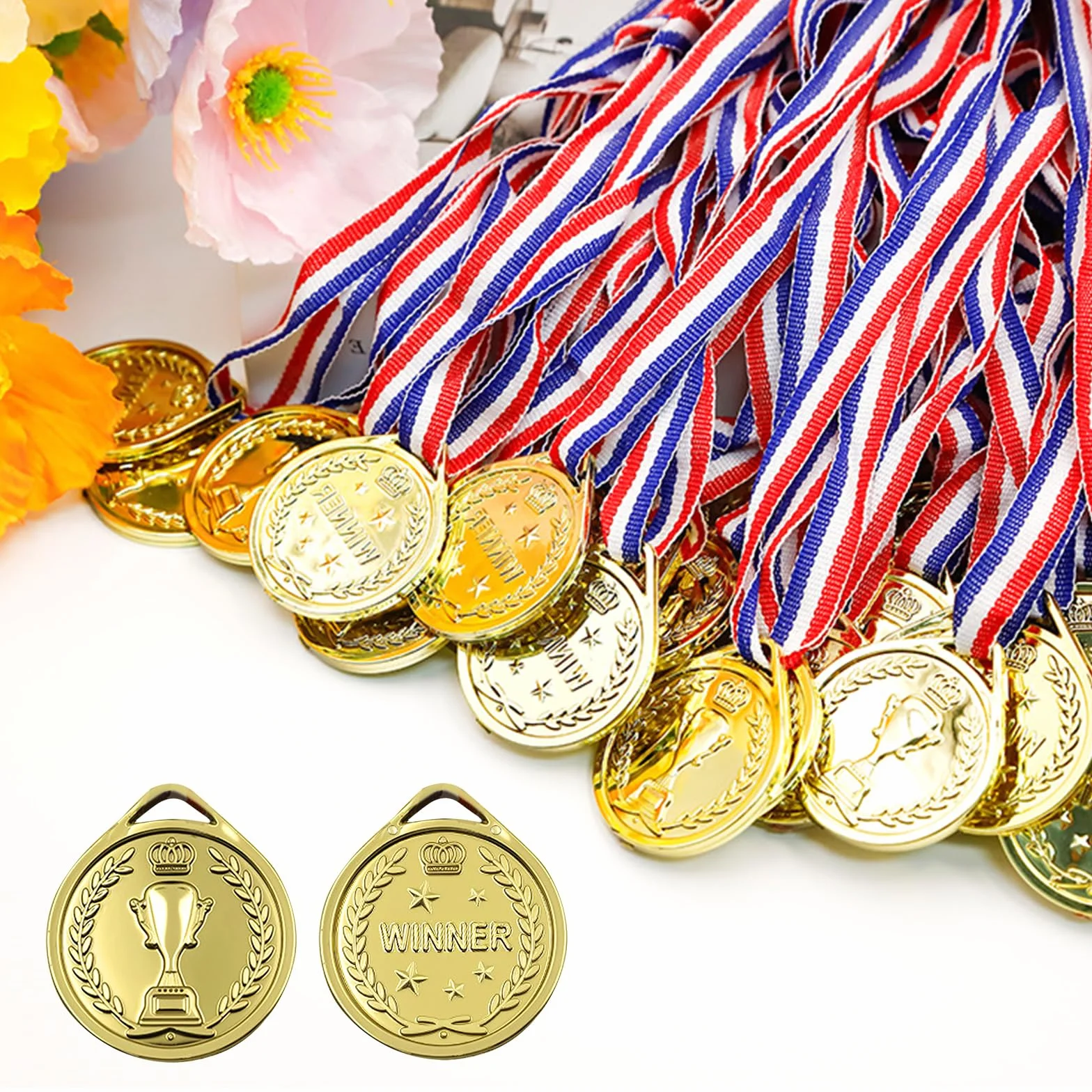 Medallas para niños 100 unidades plástico oro con collares cumpleaños infantil escuela día deportivo