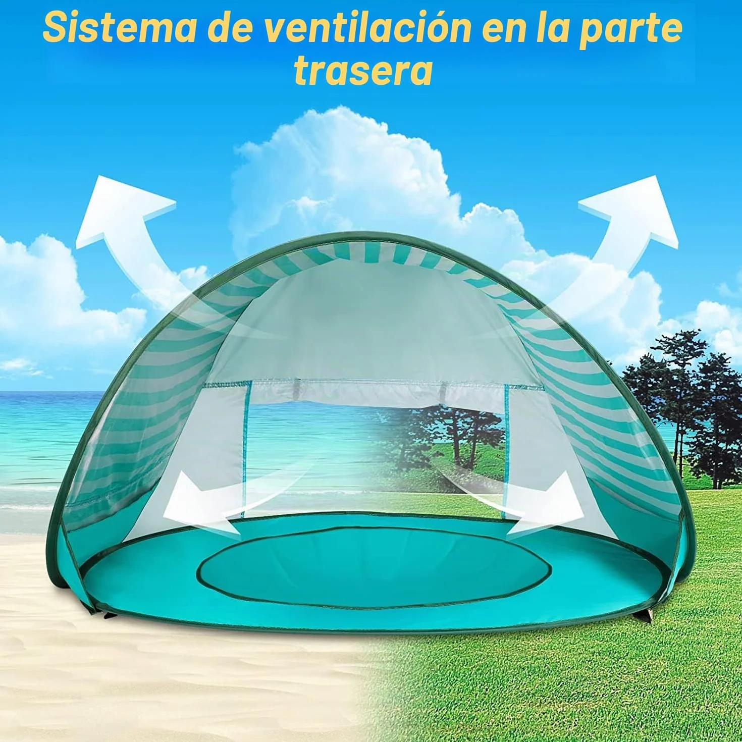 Tienda de campaña para bebé con mini piscina, protección UV, para playa y jardín (verde)