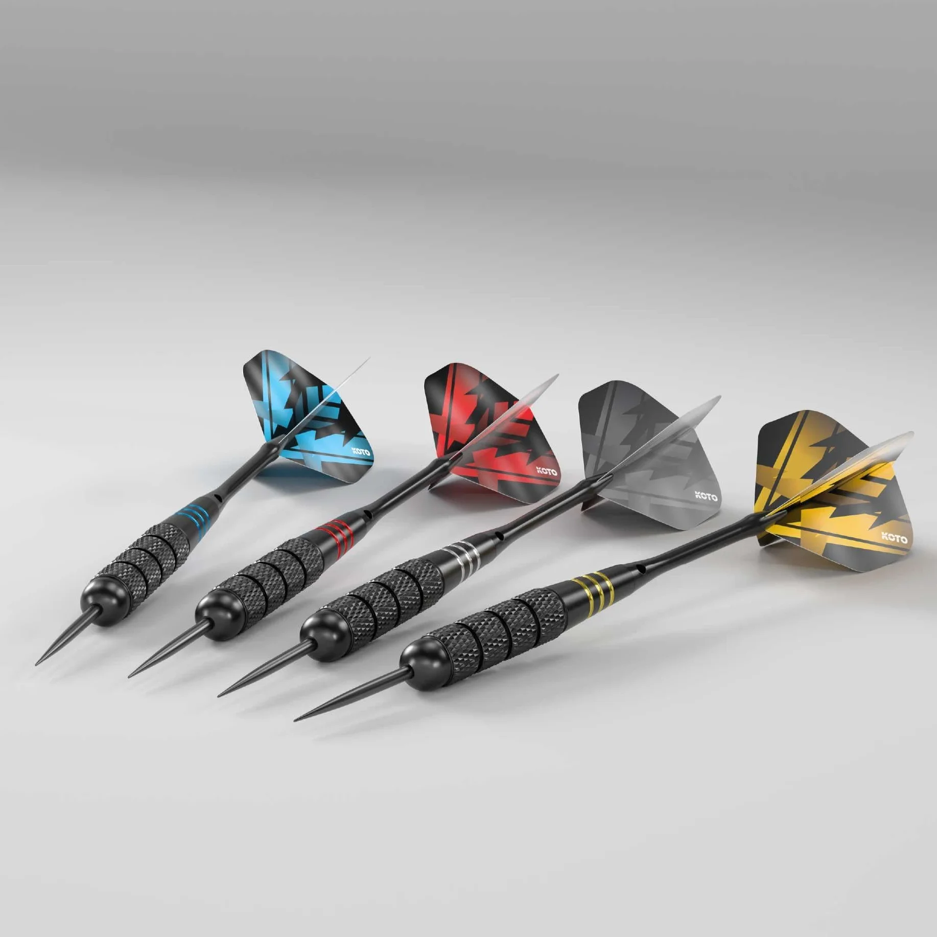 KOTO darts Juego de 4 dardos de latón 23g con maletín de aluminio negro