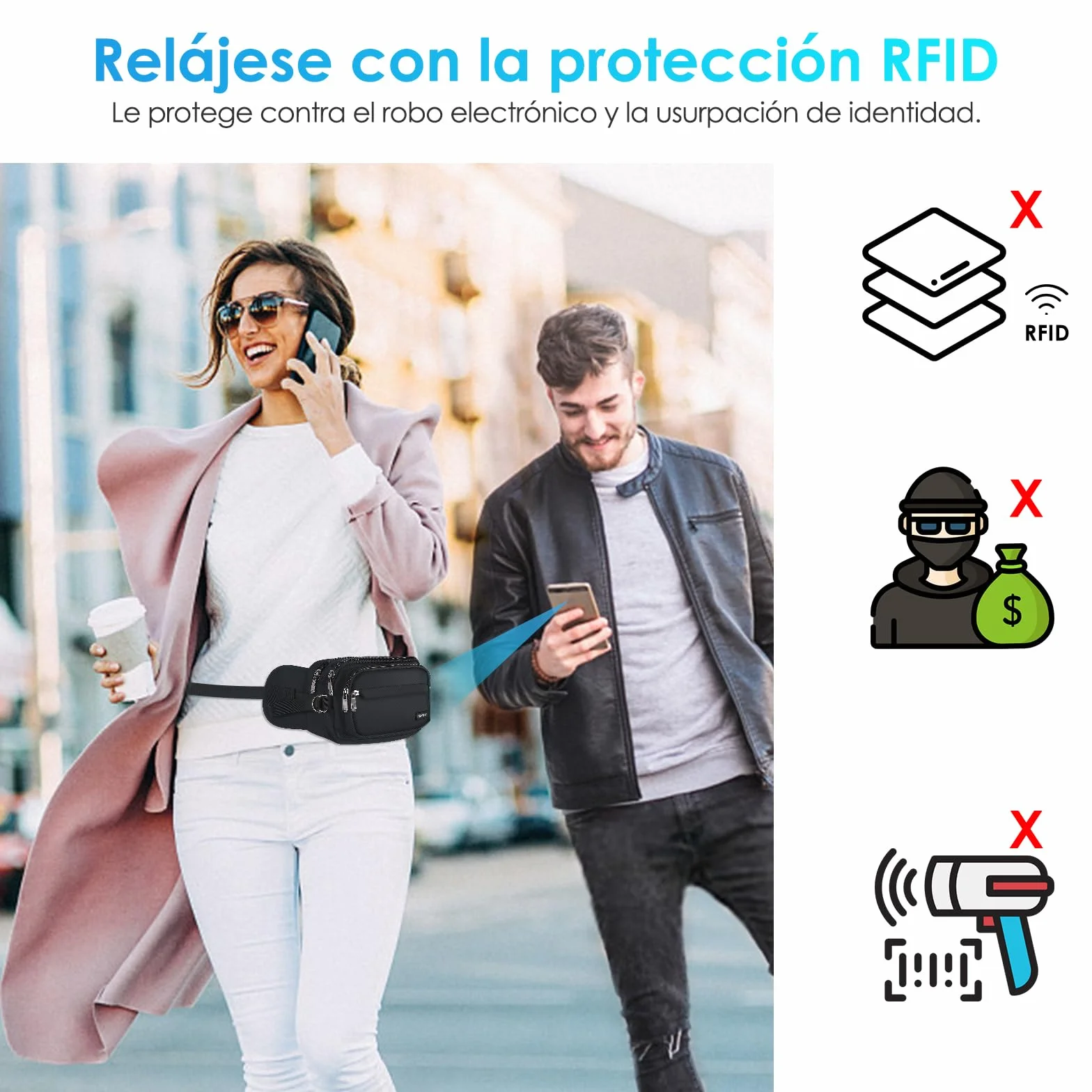 AGPTEK Riñonera Deportiva Grande Antirrobo RFID 5 Bolsillos Cinturón Ajustable para Running Viaje
