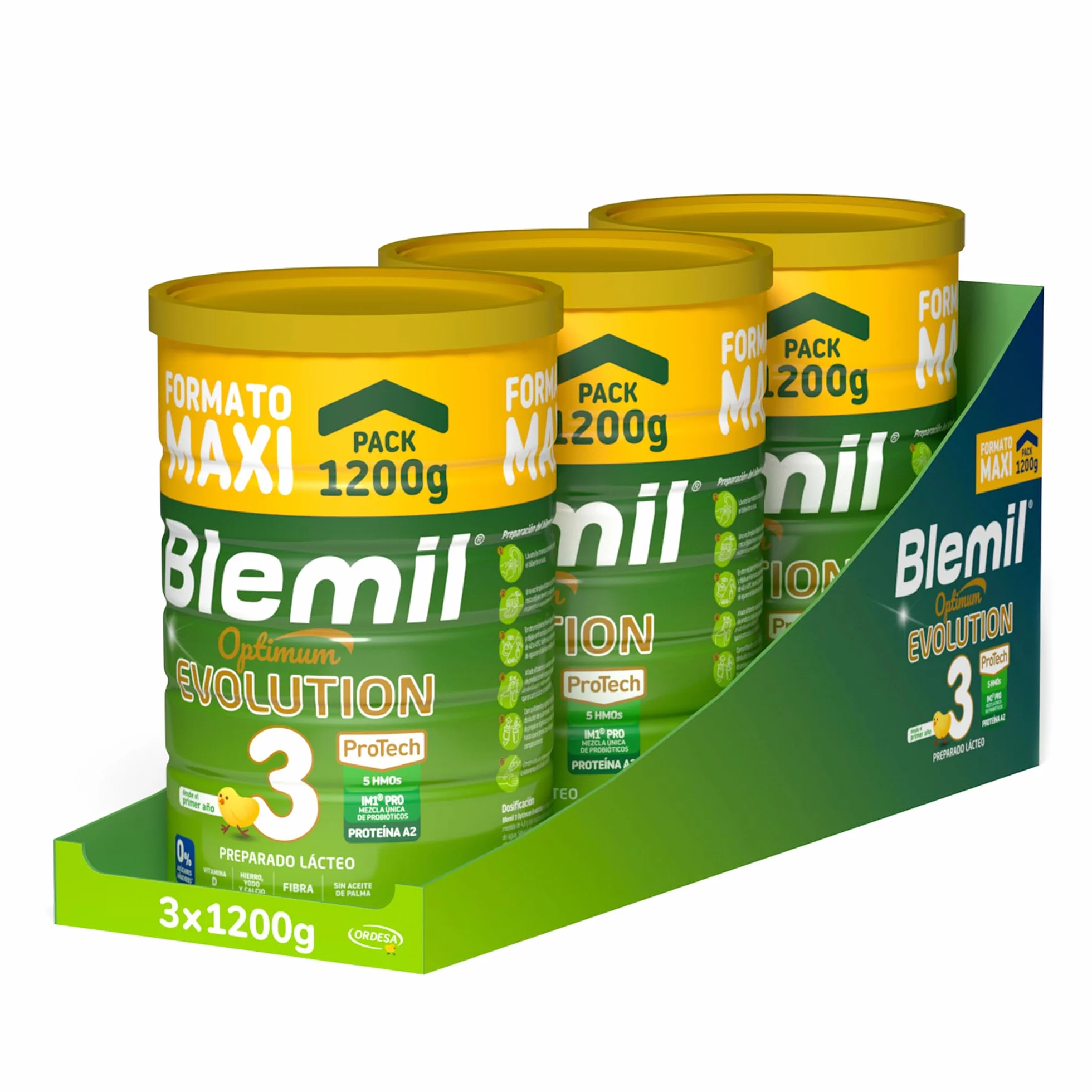 Blemil 3 Optimum Evolution 3PACK | 3 Botes de 1200g | Preparado Lácteo en Polvo para Niños de 1 a 3 años - 0% Azúcares Añadidos, sin Aceite de Palma - Amazon Exclusive
