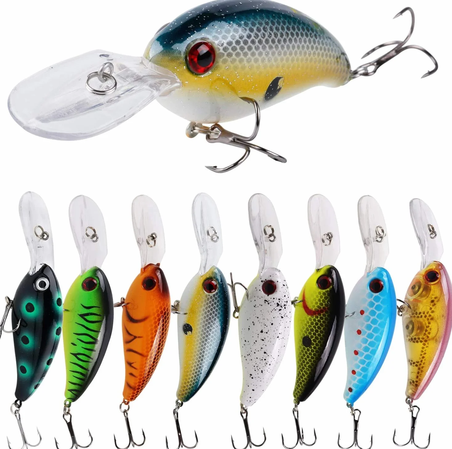 Sougayilang Señuelos de Pesca Superficial Buceo Profundo Swimbait Crankbait 8pcs