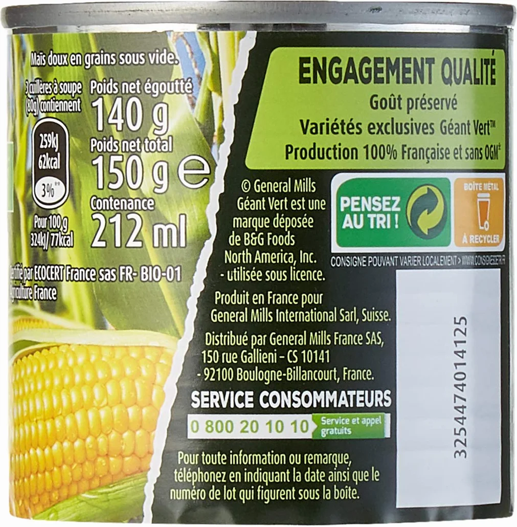 Géant vert Maïs Bio Extra Croquant 2 x 140 g