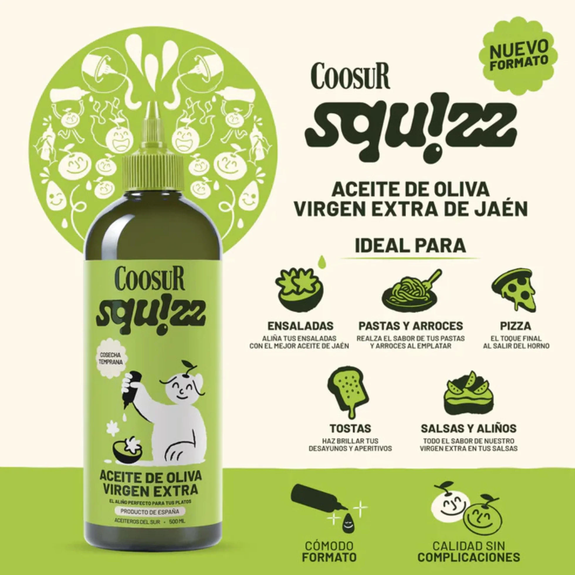 Coosur Squizz - Aceite de Oliva Virgen Extra Cosecha Temprana 500 ml