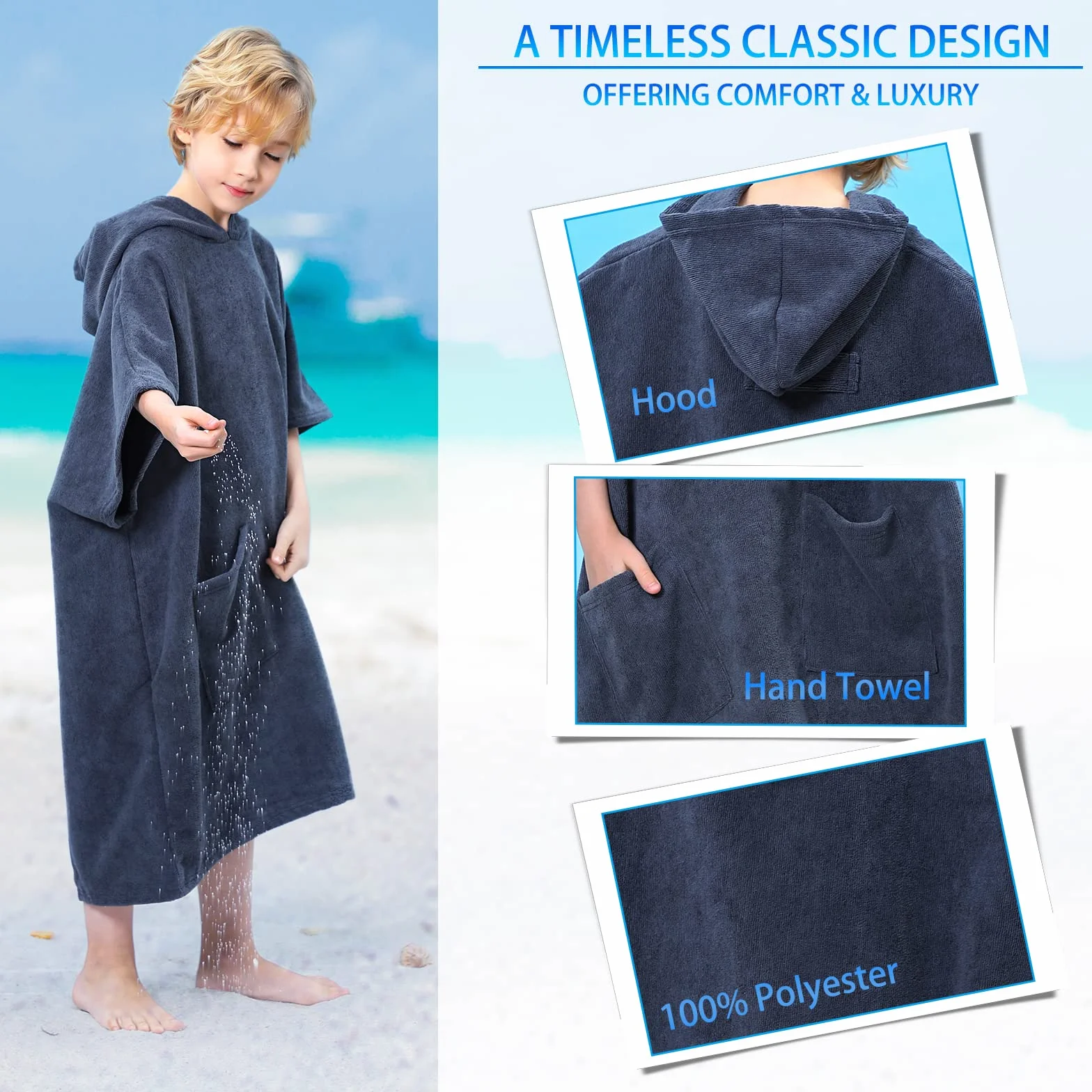 TOMEEK Poncho Toalla Infantil con Capucha Toalla de Playa Secado Rápido para Niños