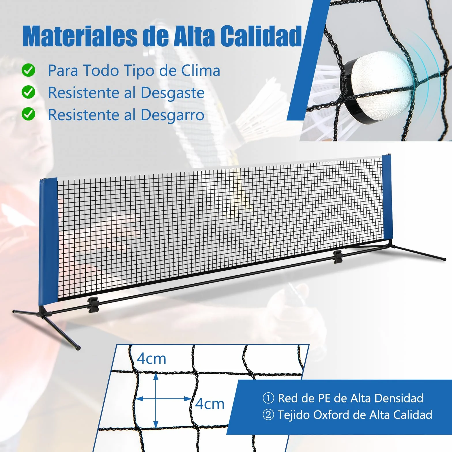 GOPLUS Red de bádminton con soporte, altura regulable 89-155 cm, bolsa de transporte y 2 volantes