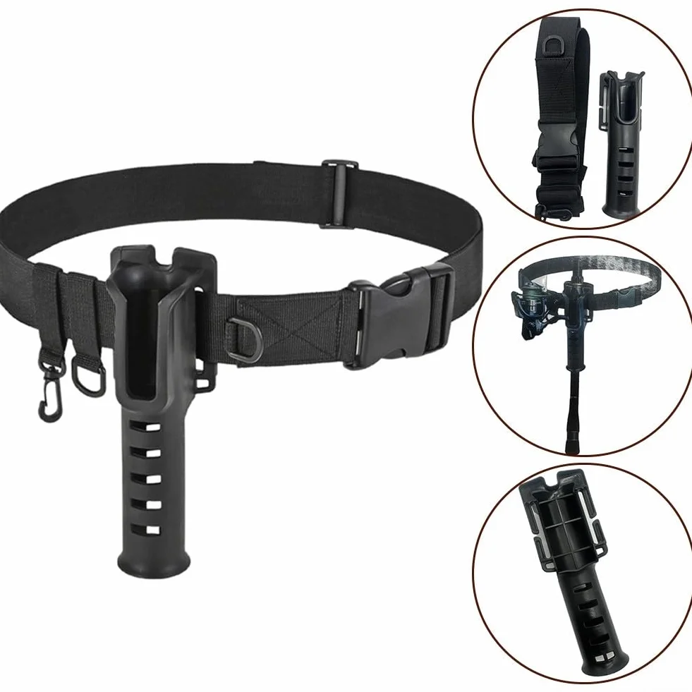 Soporte para caña de pescar con correa ajustable, incluye anillos en D y gancho giratorio de plástico ABS