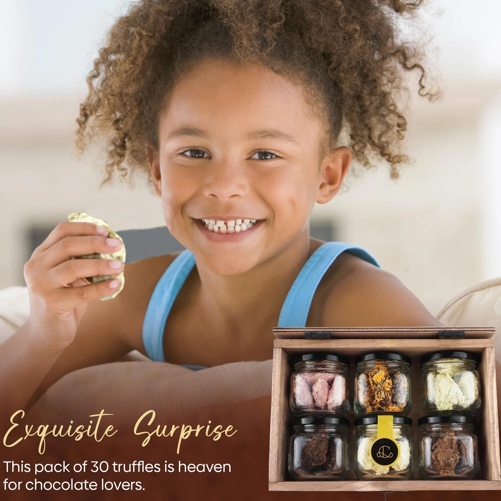 Caja de Chocolates para Regalar, 30 Trufas de Chocolate Belga, 5 de cada: Chocolate Blanco, Chocolate Negro, Chocolate con Leche, Mango, Fresa y Naranja, Rocas de Chocolate ideal caja regalo Chocolate