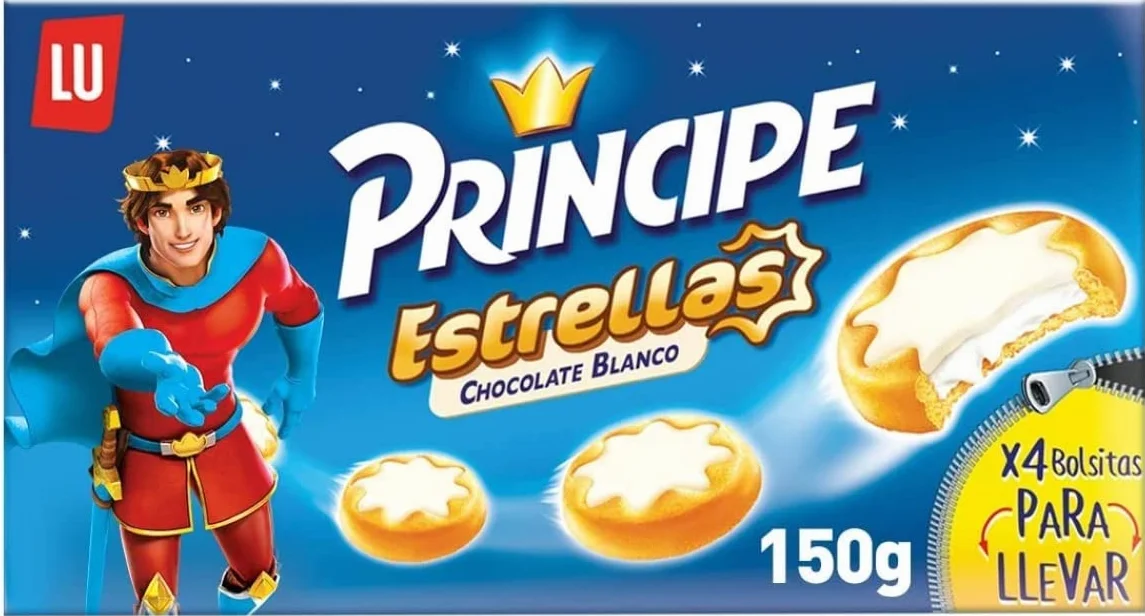 Príncipe Estrellas Galletas Cubiertas de Chocolate con Leche y Rellenas de Crema de Leche en Forma de Estrella, 150g