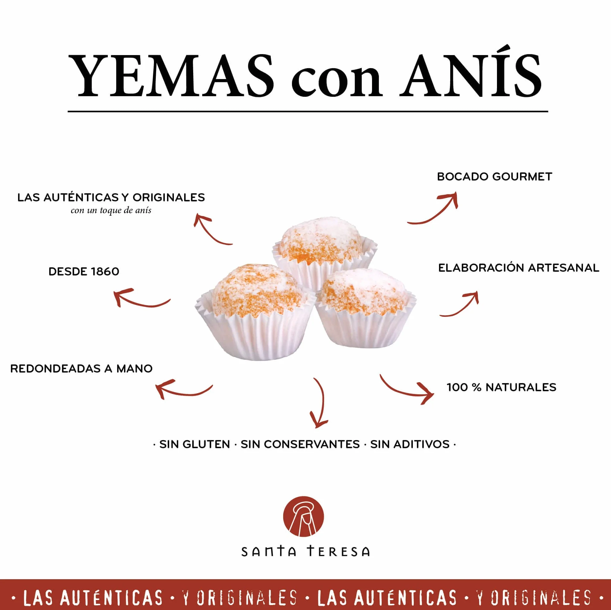 Santa Teresa - Yemas De Santa Teresa Ávila De Sabor Anís Del Mono - Elaboradas De Forma Artesanal Sin Aditivos Y Sin Conservantes - Dulce Gourmet Sabor Anís Del Mono. Caja 12 unds