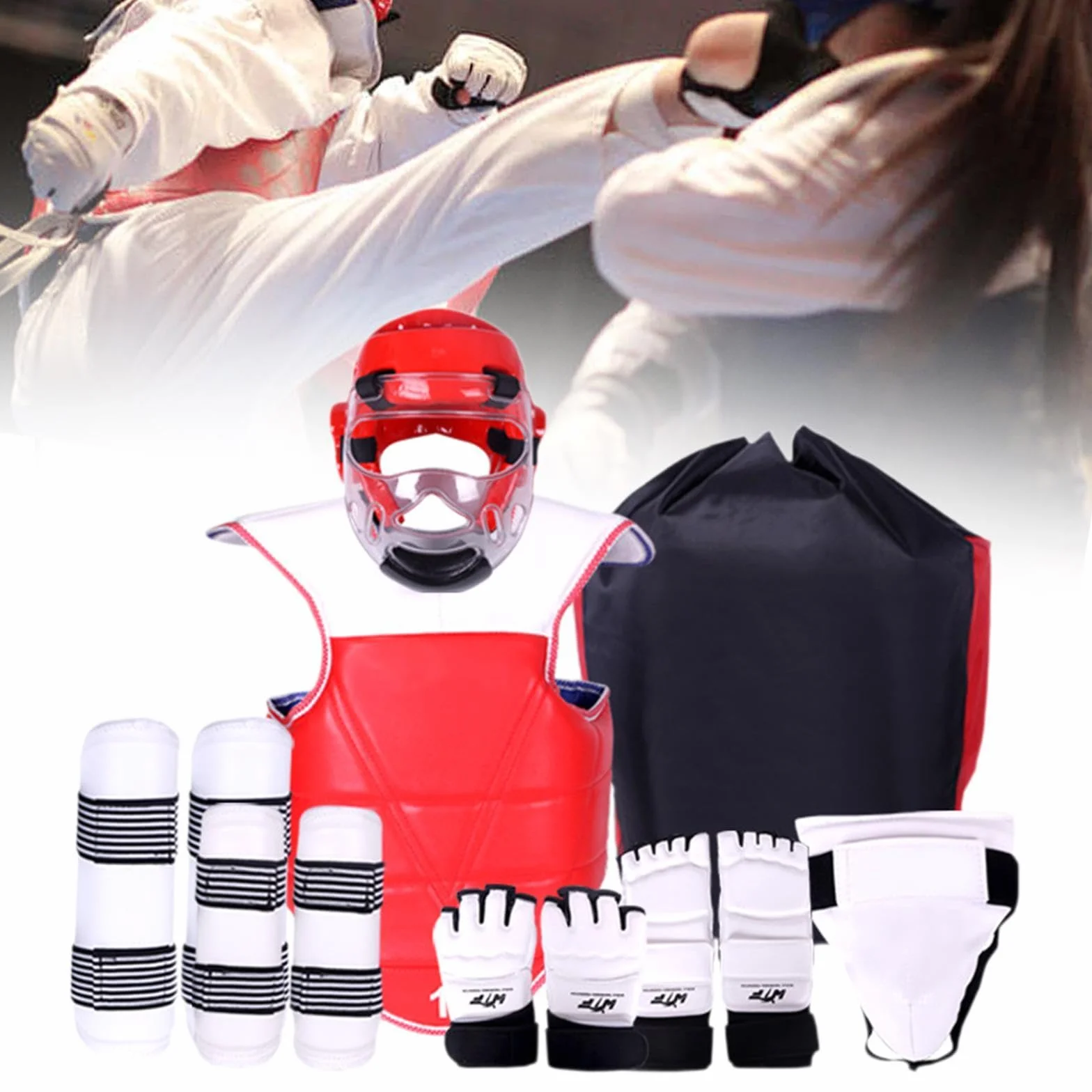 KESOTO 8pcs Taekwondo Splitting Gear Set Boxing Headgear Body Arm Protector