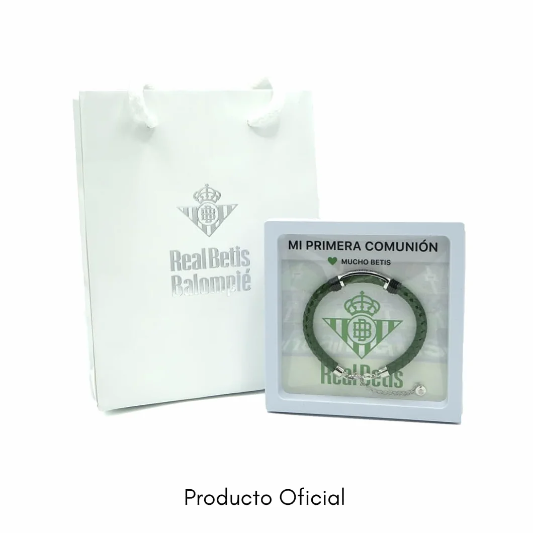 Pulsera Oficial Real Betis Cuero Acero Placa Lisa