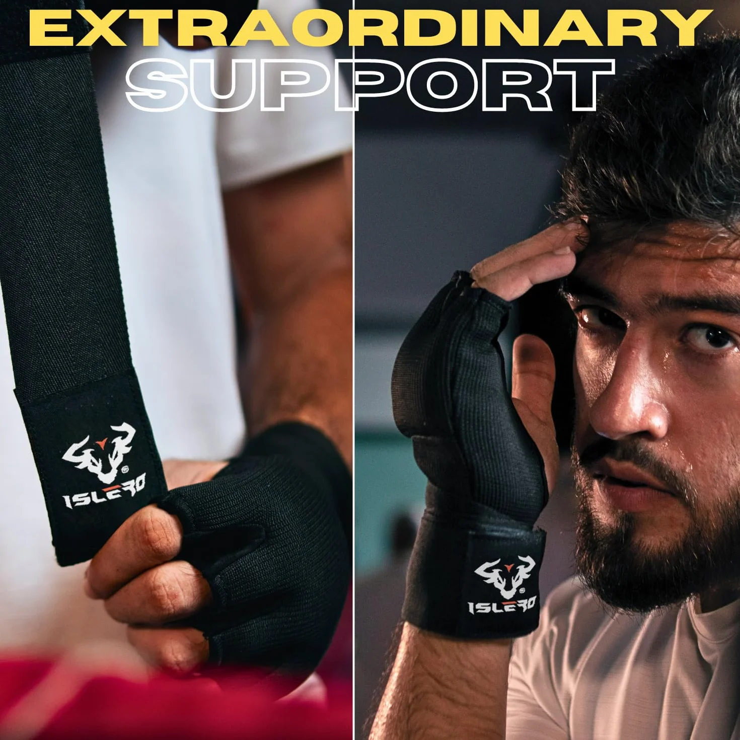 Guantes de boxeo Islero 93 cm, correas de muñeca largas, protección elástica acolchada para puños, Muay Thai