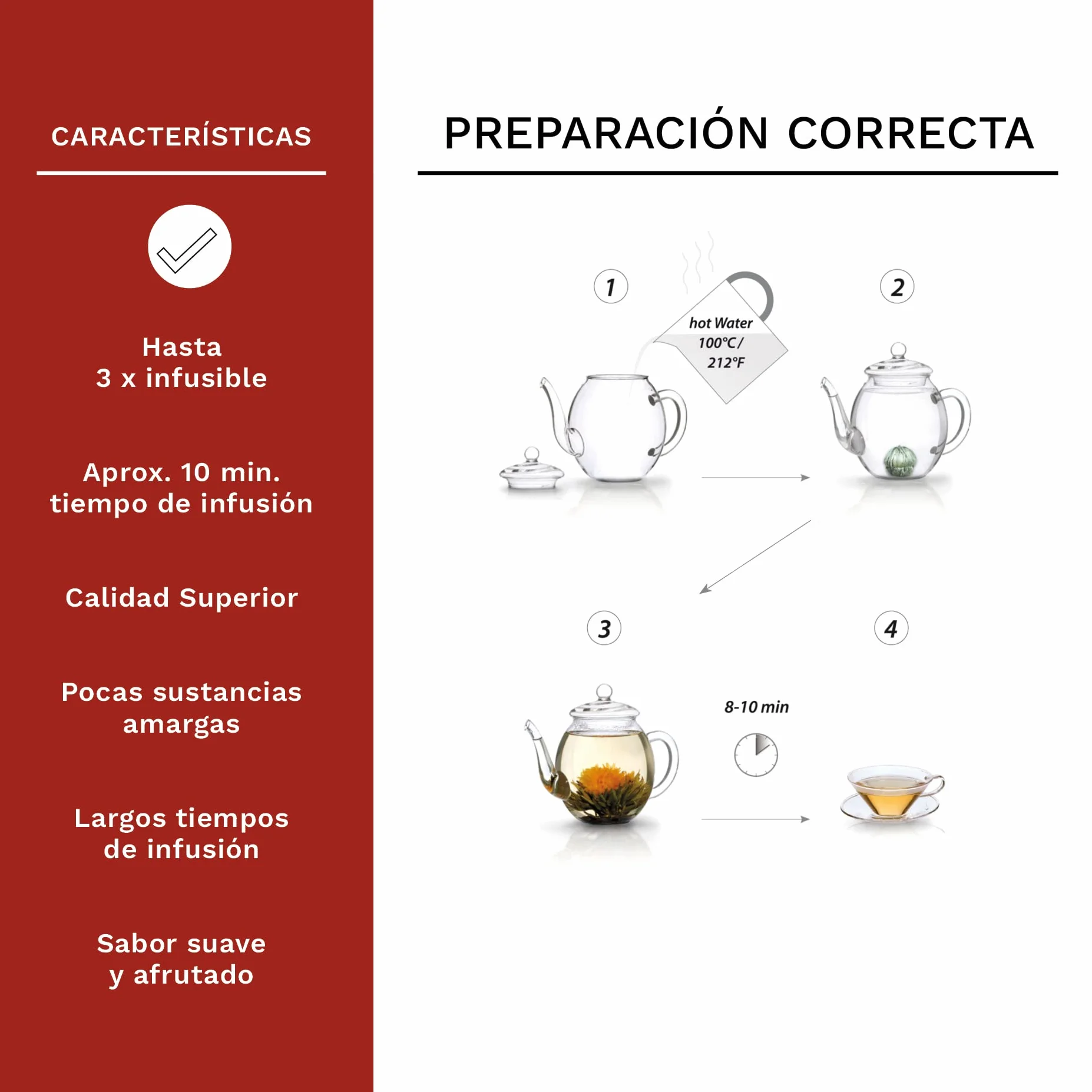 Creano Set XXL Flores de Té Blanco 18 uds Tetera 500ml Antigoteo Cofre Madera Regalo Boda