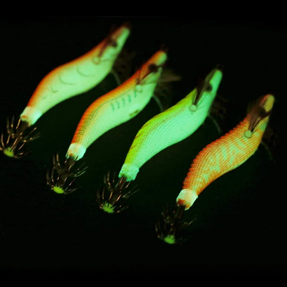 Calamar Camarón Jig Jigging Señuelos Rg58 Boomerang Cebo Pesca Noche Amanecer