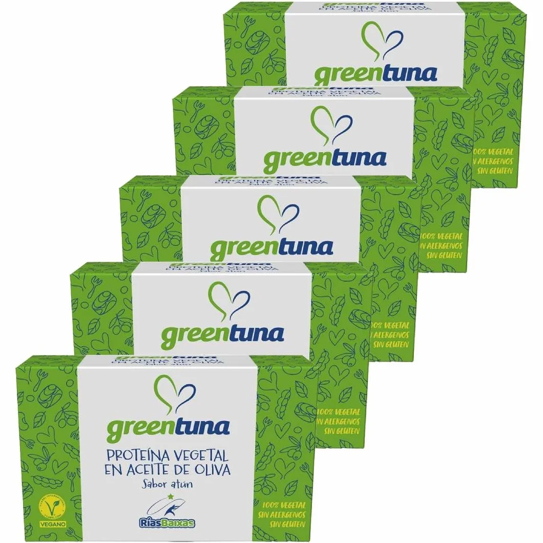 Greentuna Proteína Vegetal Sabor Atún Vegano 120g | En Aceite de Oliva Rías Baixas | Alternativa 100% Vegetal al Atún | Fuente de Proteína | Sin Gluten (5 x 120 g)