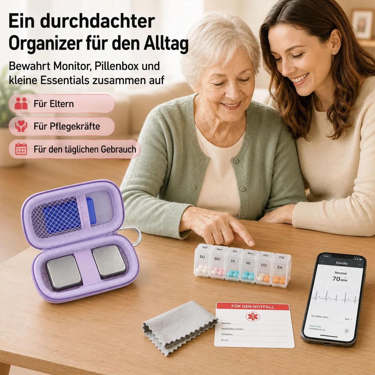 Funda para monitor de frecuencia cardíaca compatible con AliveCor KardiaMobile Personal EKG/6L, soporte de almacenamiento