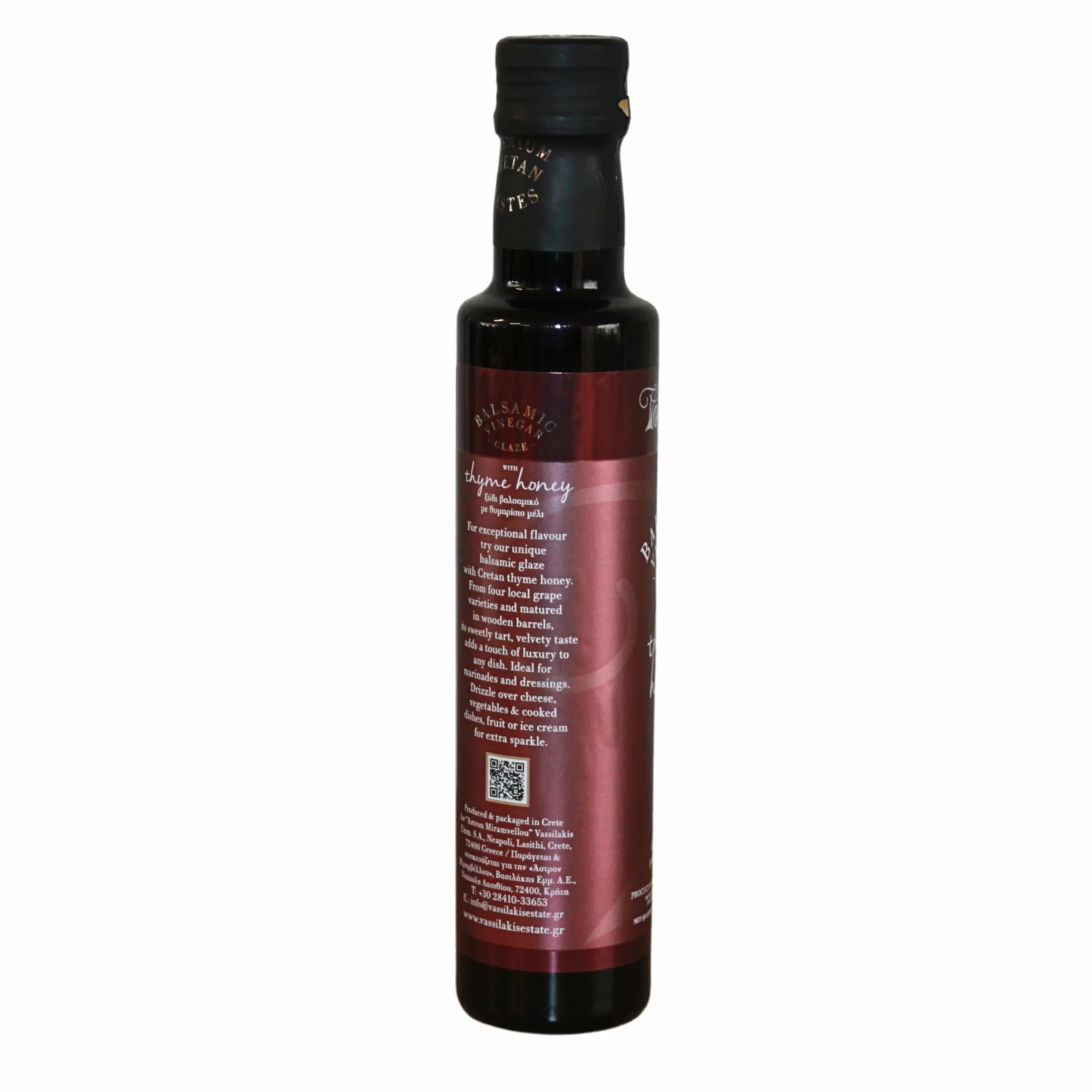 Vassilakis Estate – Vinagre Balsámico Griego con Miel de Tomillo – Botella de 250 ml