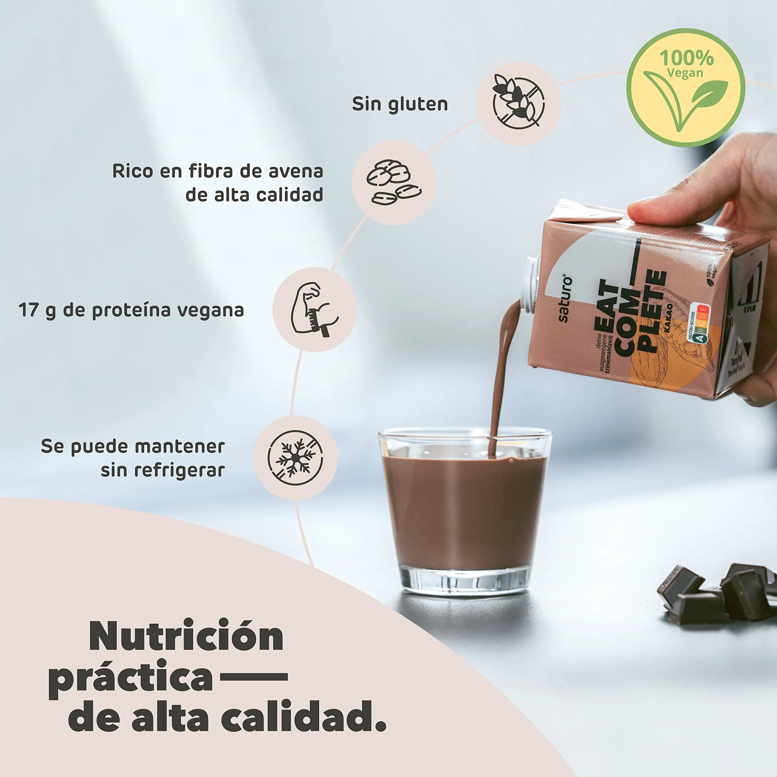 Saturo Batido de Chocolate Sustituto de Comida 500kcal Proteínas Vegano 6 x 500 ml