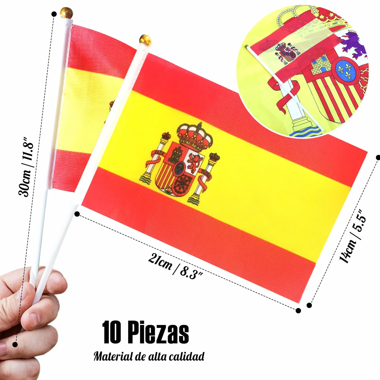 Bandera de España Grande 90x145 cm + 10 Mini Banderas 14x21 cm, Bandera Real Madrid Poliéster para Euro 2024