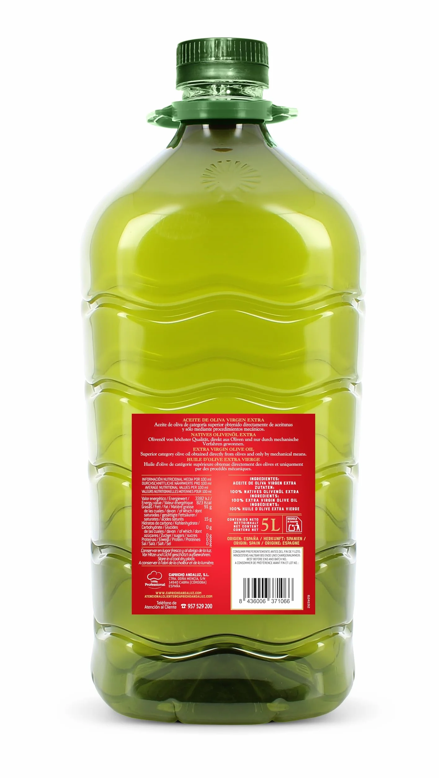 Aceite de Oliva Virgen Extra 5L Capricho Andaluz - Prensado en Frío, Origen Español