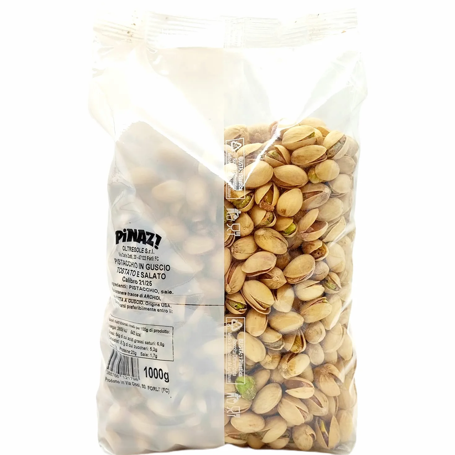 Oltresole, Pistachos Tostados y Salados con Cáscara 1 Kg, Snack Salado Ideal para Aperitivos y Fiestas, Frutos Secos Seleccionados con Cáscara