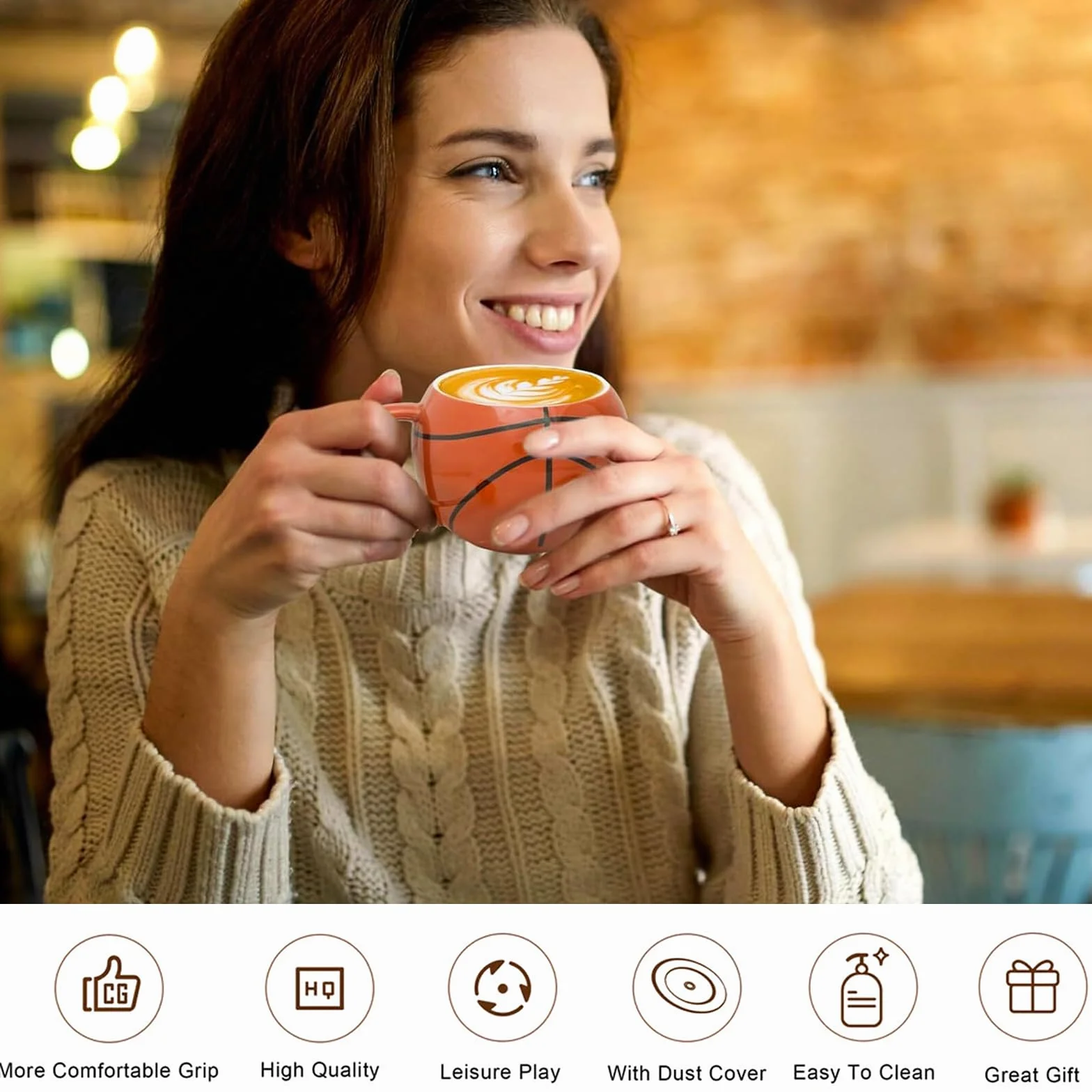 Taza de Café Baloncesto 420ml con Tapa, Divertida Taza Esférica, Mug Desayuno Creativa, Regalos Originales