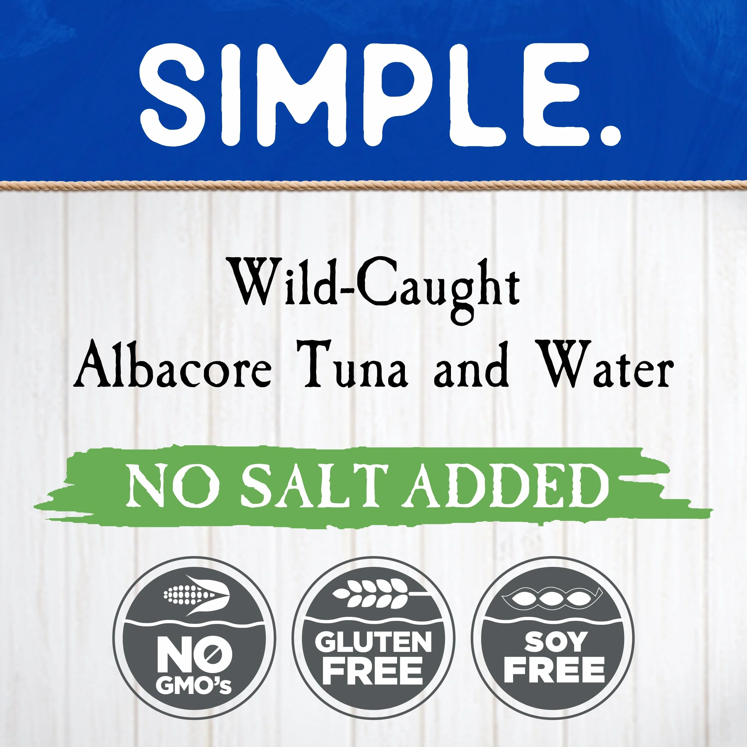Blue Harbor Fish Co. Atún blanco sólido Wild Albacore en agua, sin sal añadida, atún enlatado de 4.6 onzas (paquete de 4)