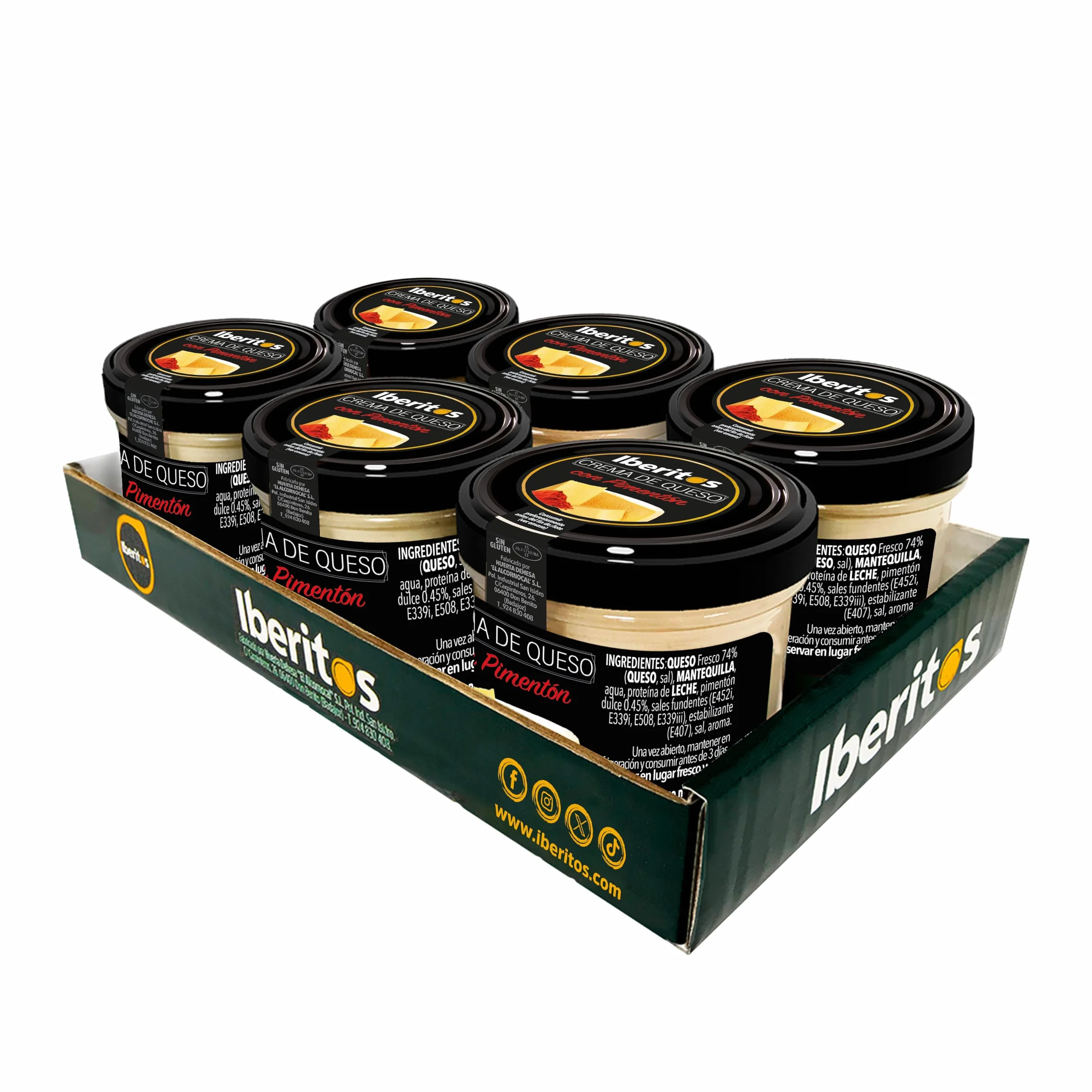 Iberitos Crema de Queso con Pimentón | Bandeja de 6 Porciones de 110 g | Queso para Untar Cremoso | Aperitivos, Tostas y Tapas