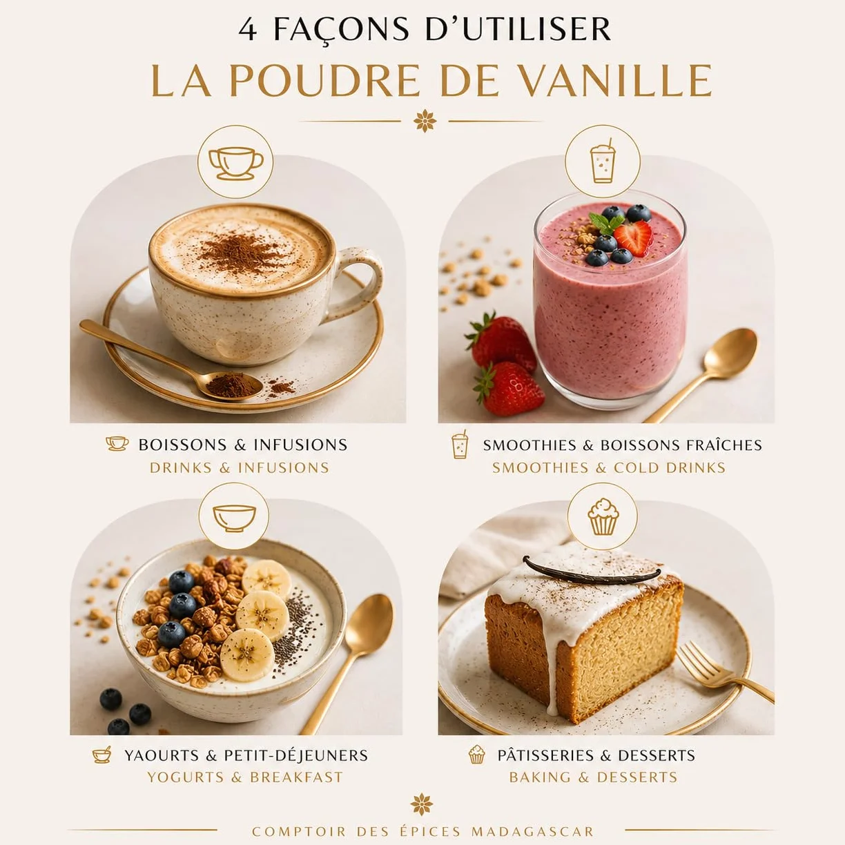 Comptoir Des Epices Madagascar Vainilla - Polvo de vainilla Bourbon (150 g) - vaina de vainilla pura molida - para café - Pastelería - Desertos - Cocina - Infusion (empresa francesa)