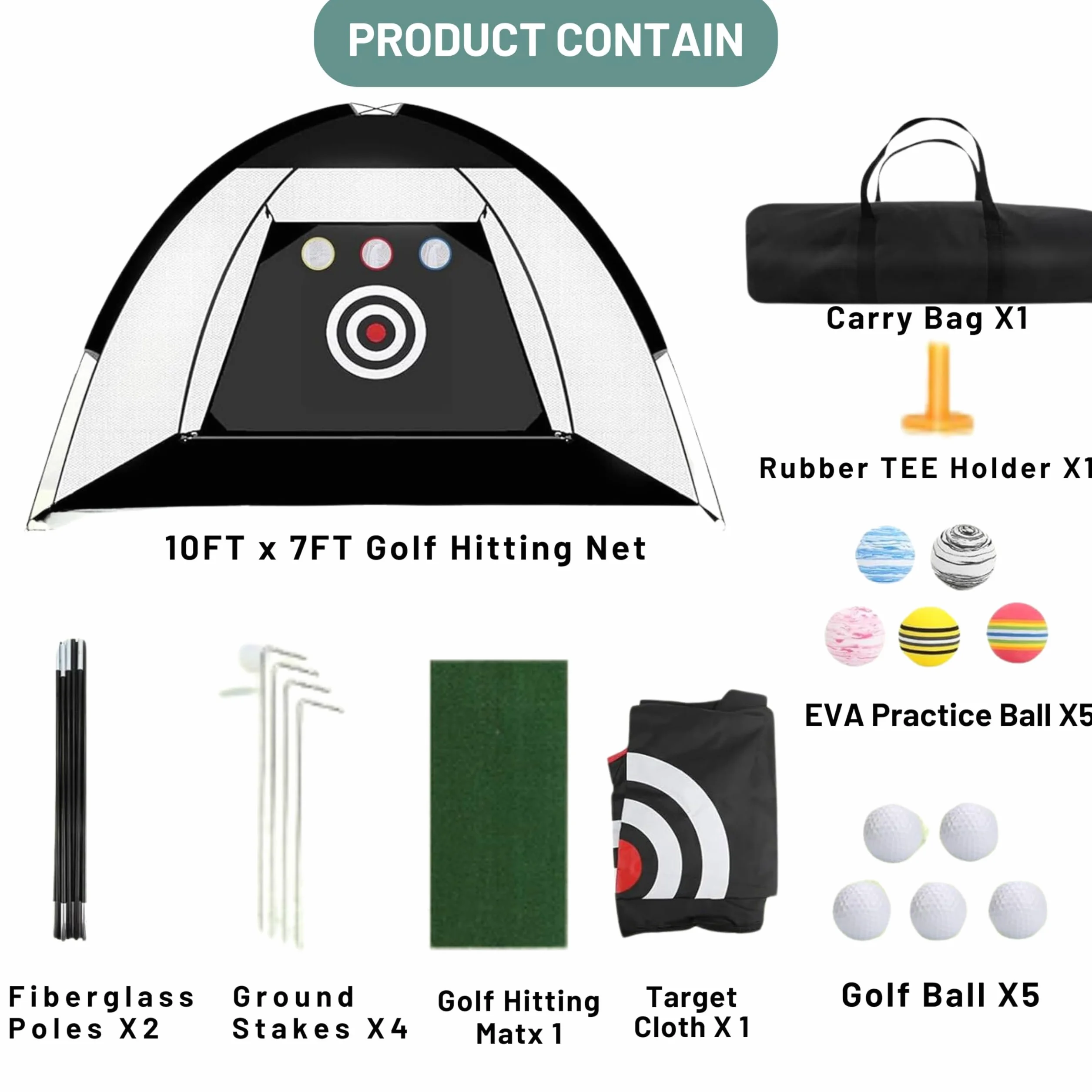 Kit Red Pórtatil Parar Pelotas de Golf con Alfombra y Maleta de Transporte