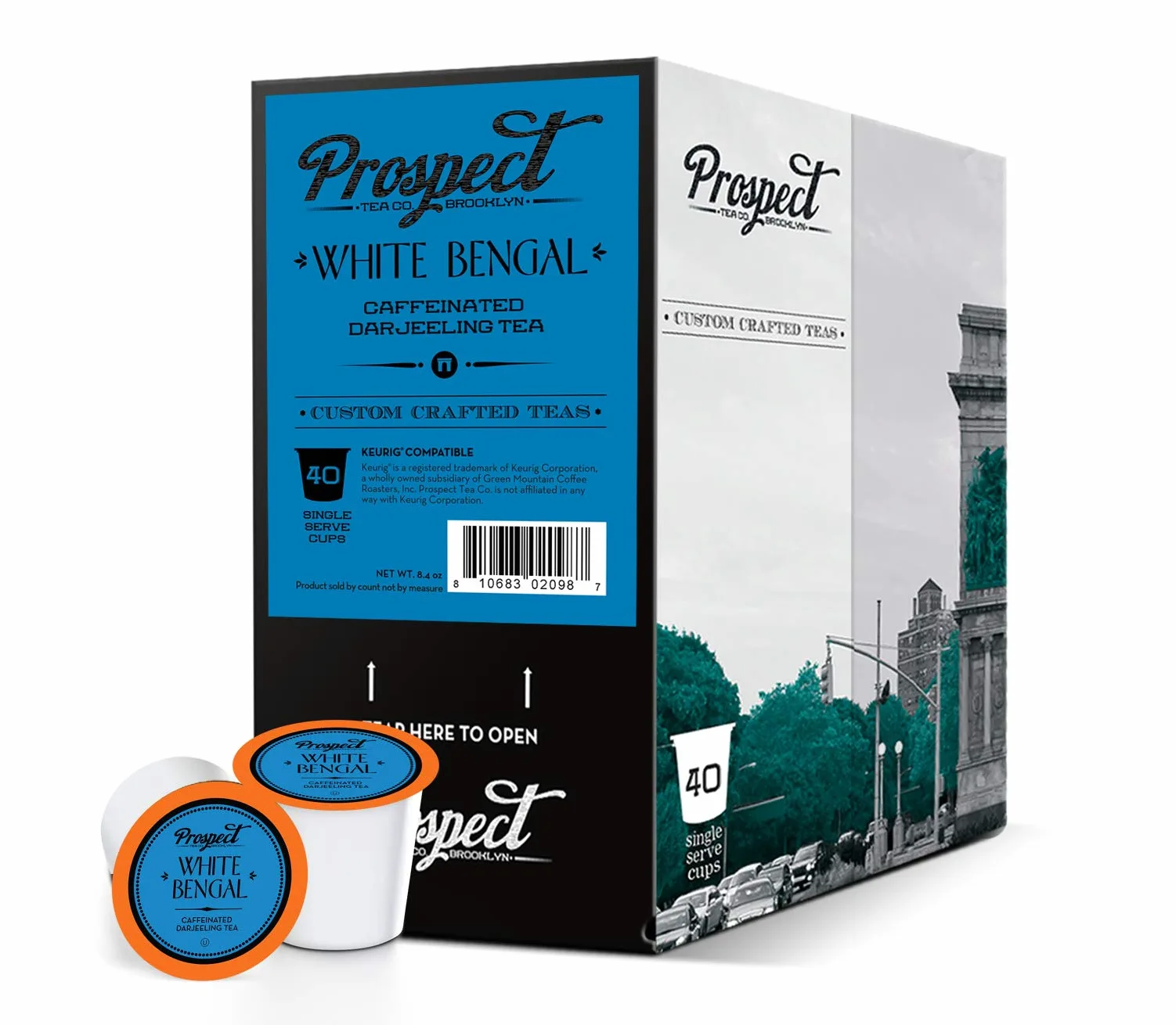 Prospect Tea White Bengala Darjeeling - Cápsulas de té compatibles con cafeteras K Cup incluyendo 2.0, 40 unidades