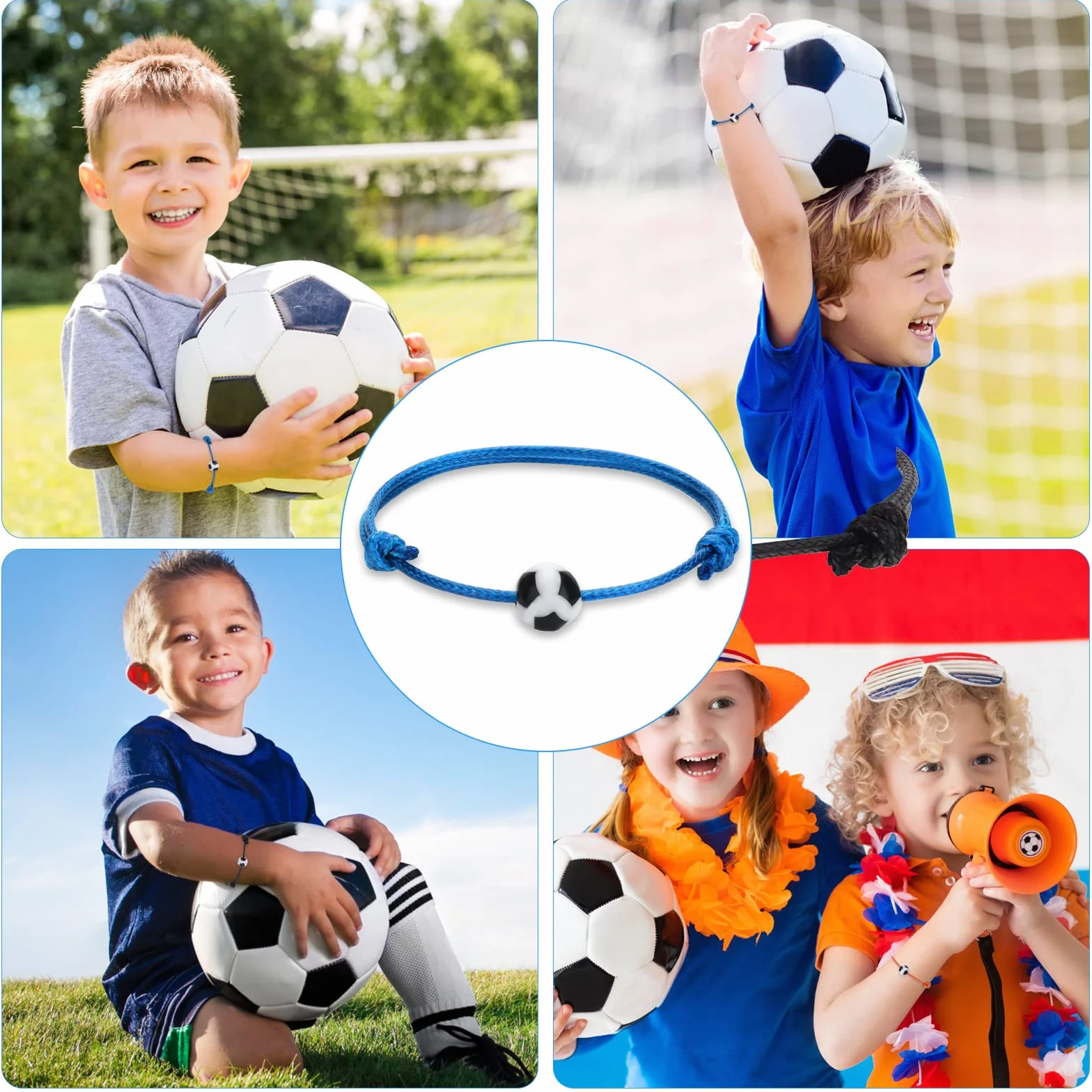 Pulsera trenzada de fútbol para niños, ajustable, Pulsera de la Copa Mundial