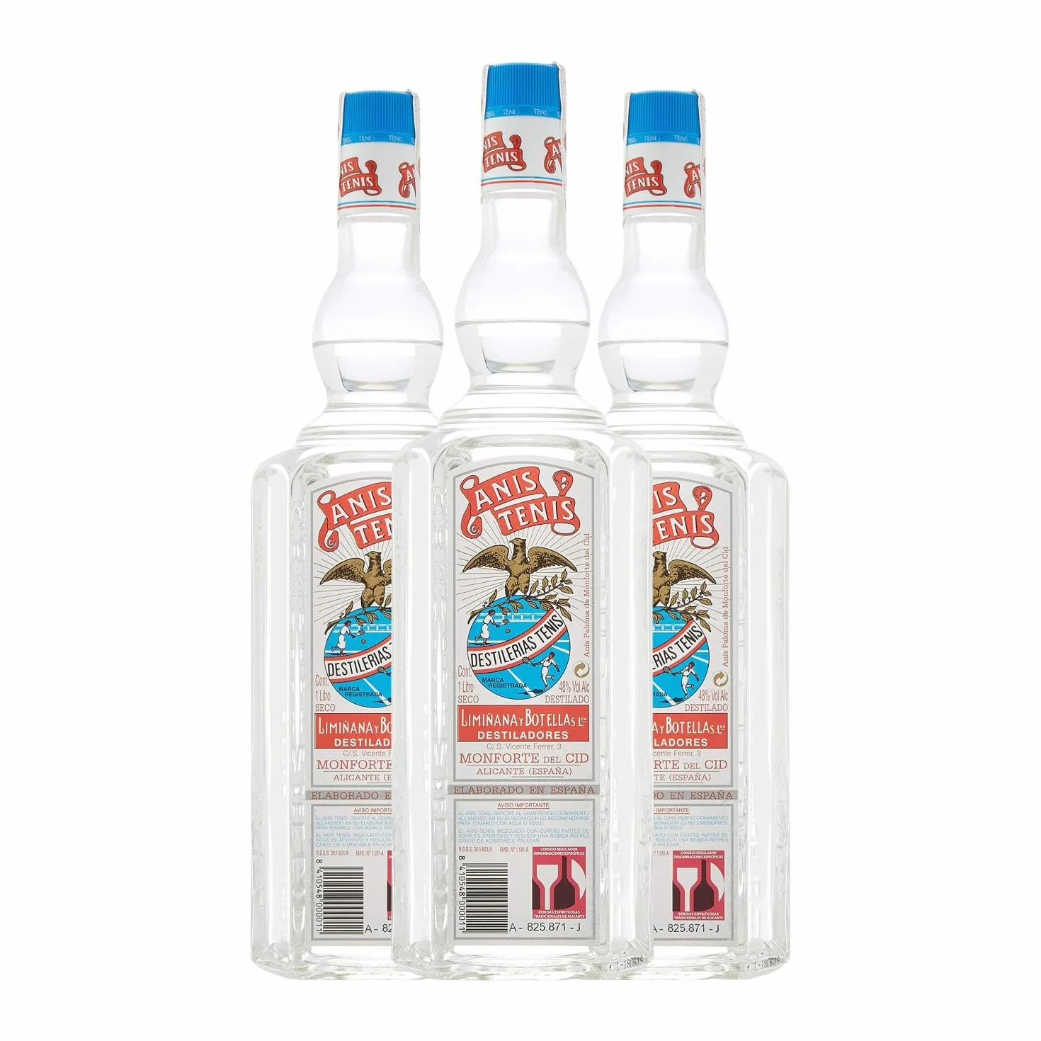Anisado Tenis Anís Seco Botella Misil 1 L (Caja de 3 Botella Misil de 1 L)