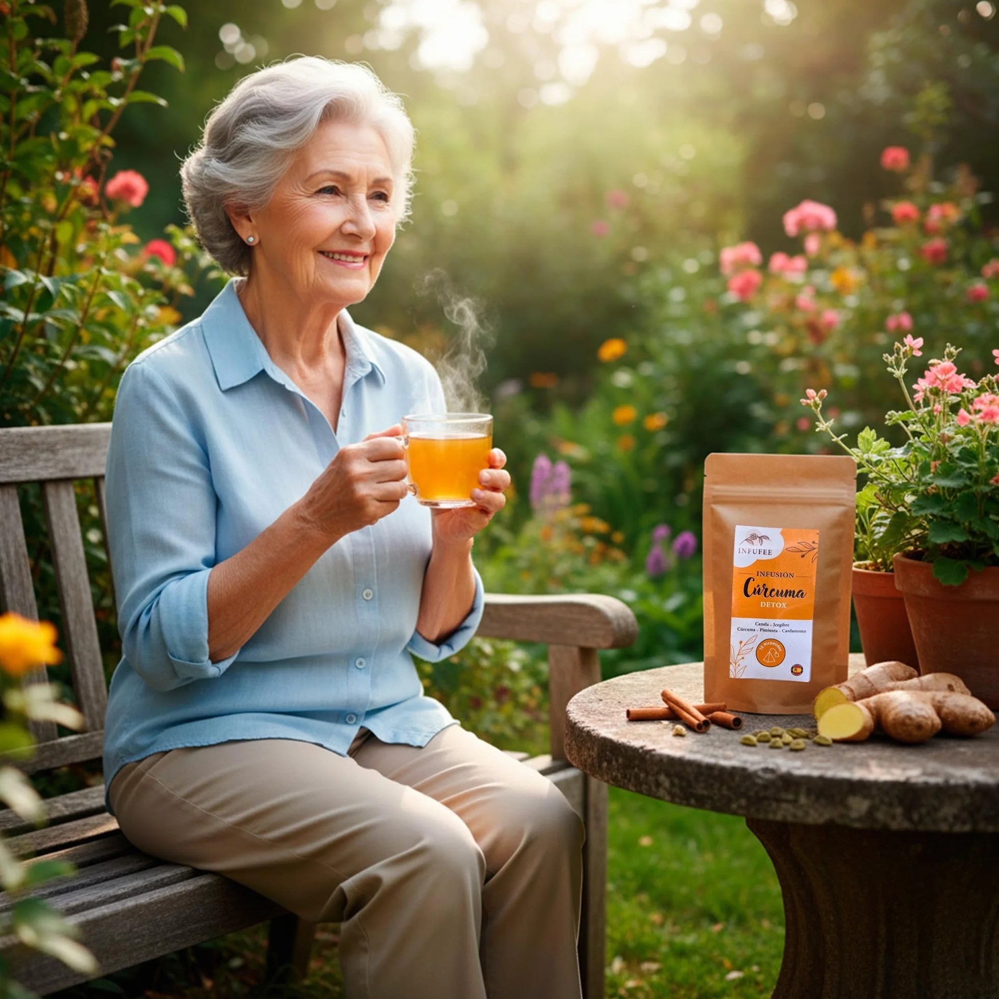 Infusión Detox de Cúrcuma y Jengibre - Té Antioxidante y Antiinflamatorio con Pimienta Negra, Canela y Cardamomo - Plan Adelgazante Natural 15 Dias- Infusión Sin Teína para Dieta Depurativa