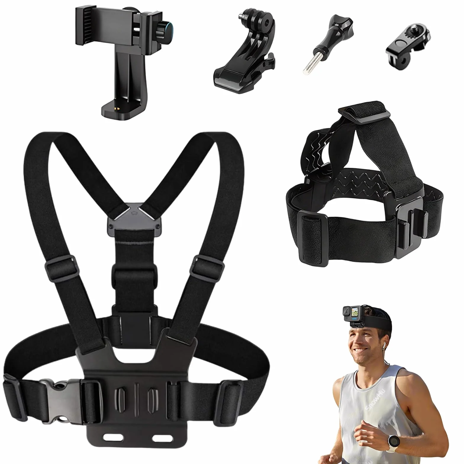 Soporte Móvil Pecho Cámara Arnés 3 en 1 Accesorios Deportivos para GoPro Hero DJI Osmo Smartphone