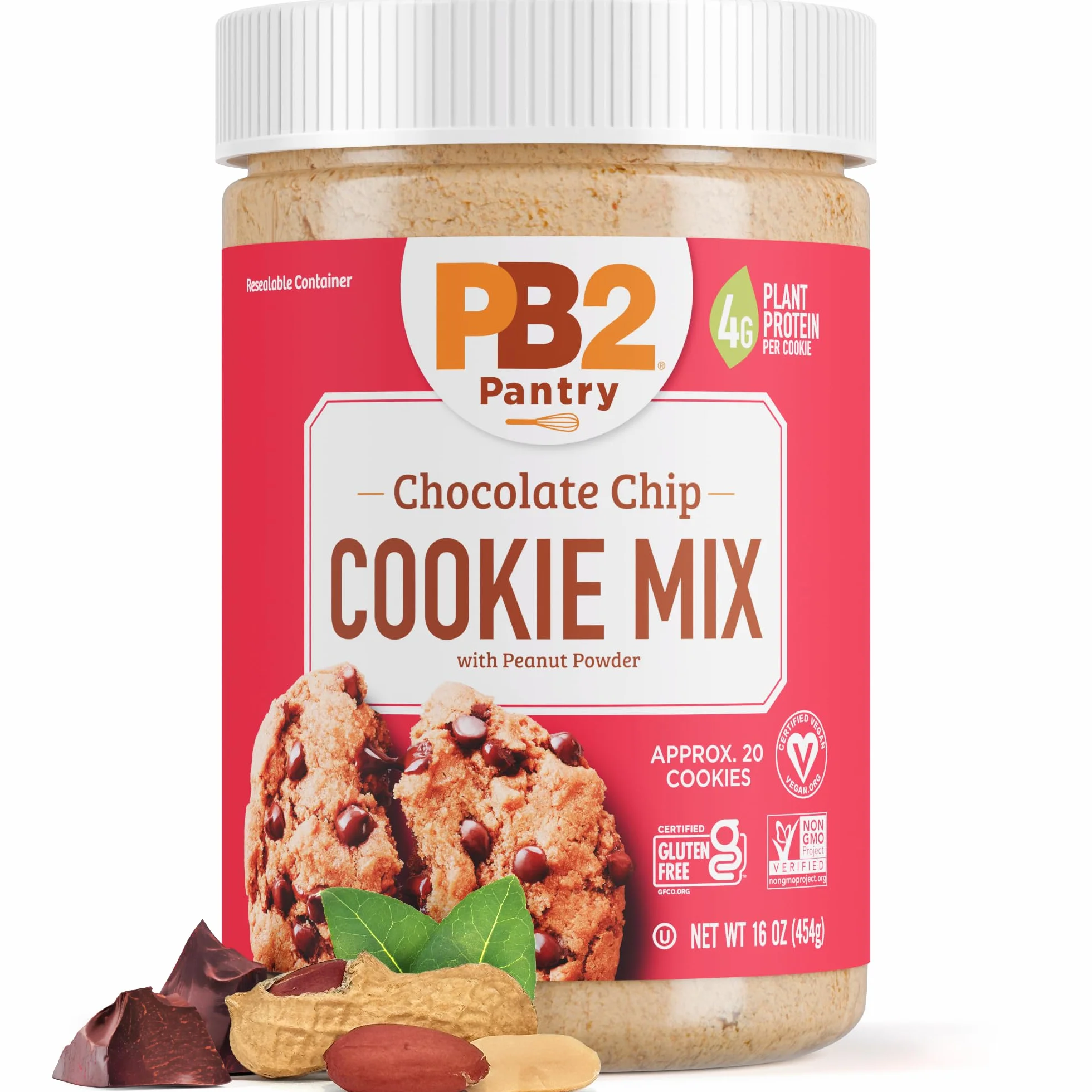 PB2 Pantry Mezcla de galletas con chispas de chocolate, tarro de 16 onzas, certificado vegano, sin gluten, sin OMG, 4 g de proteína vegetal por galleta