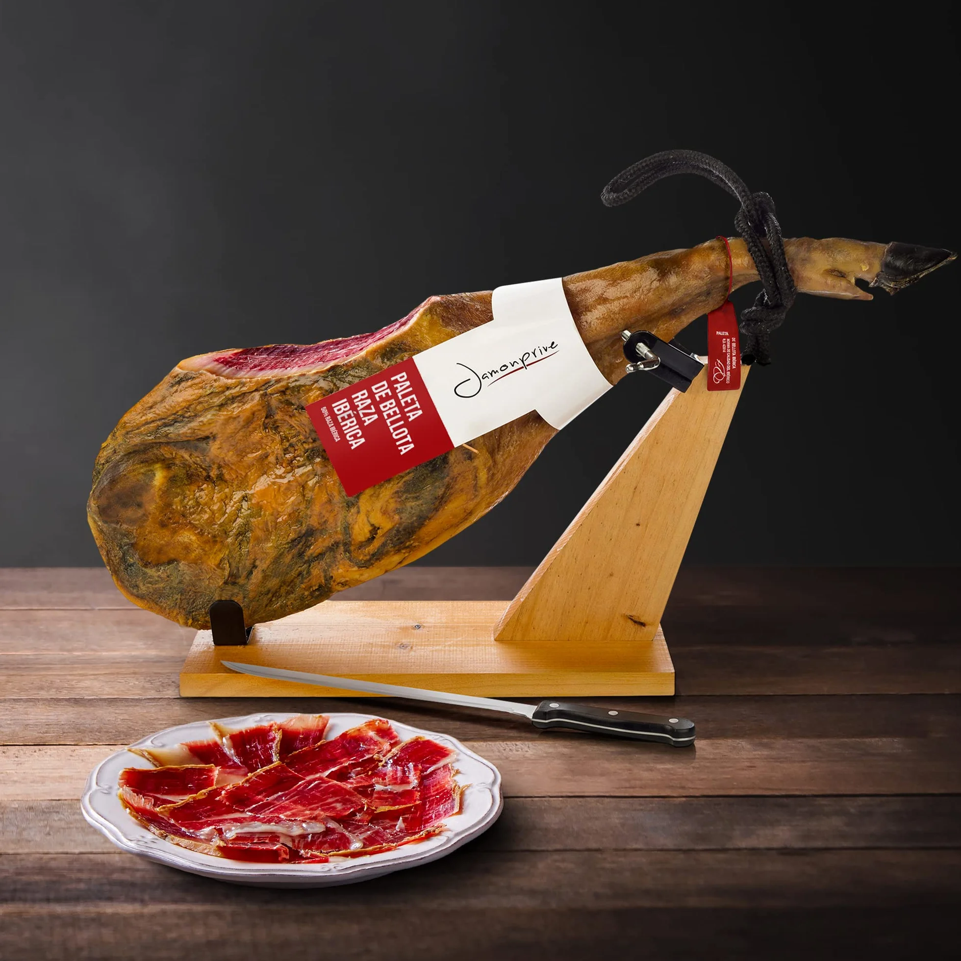 Jamon Iberico de Bellota Paleta 4-4.5 Kg Jamonero Cuchillo