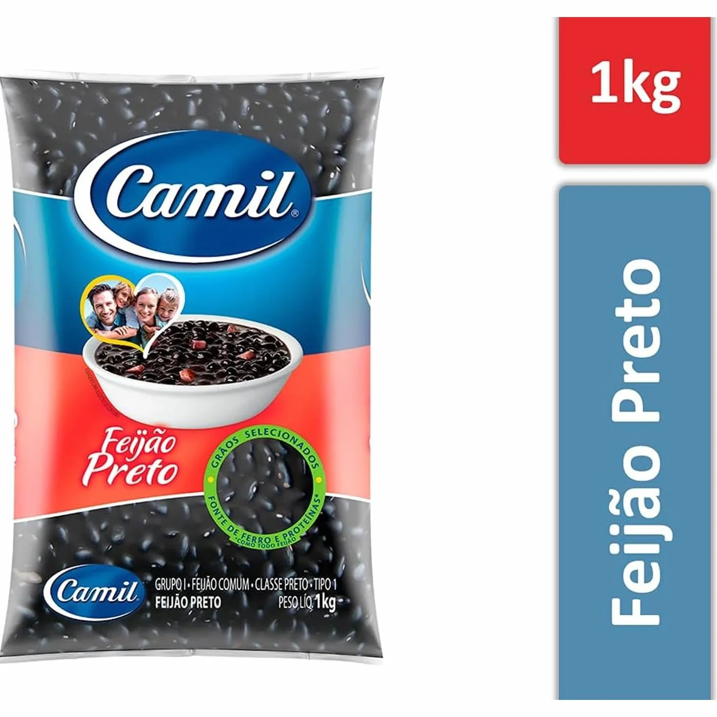 Camil Feijão Preto 1 kg con adhesivo Kajal | Frijoles negros de alta calidad de Brasil | Perfecto para platos tradicionales como feijoada y ensaladas, fibra, vegano y sin gluten