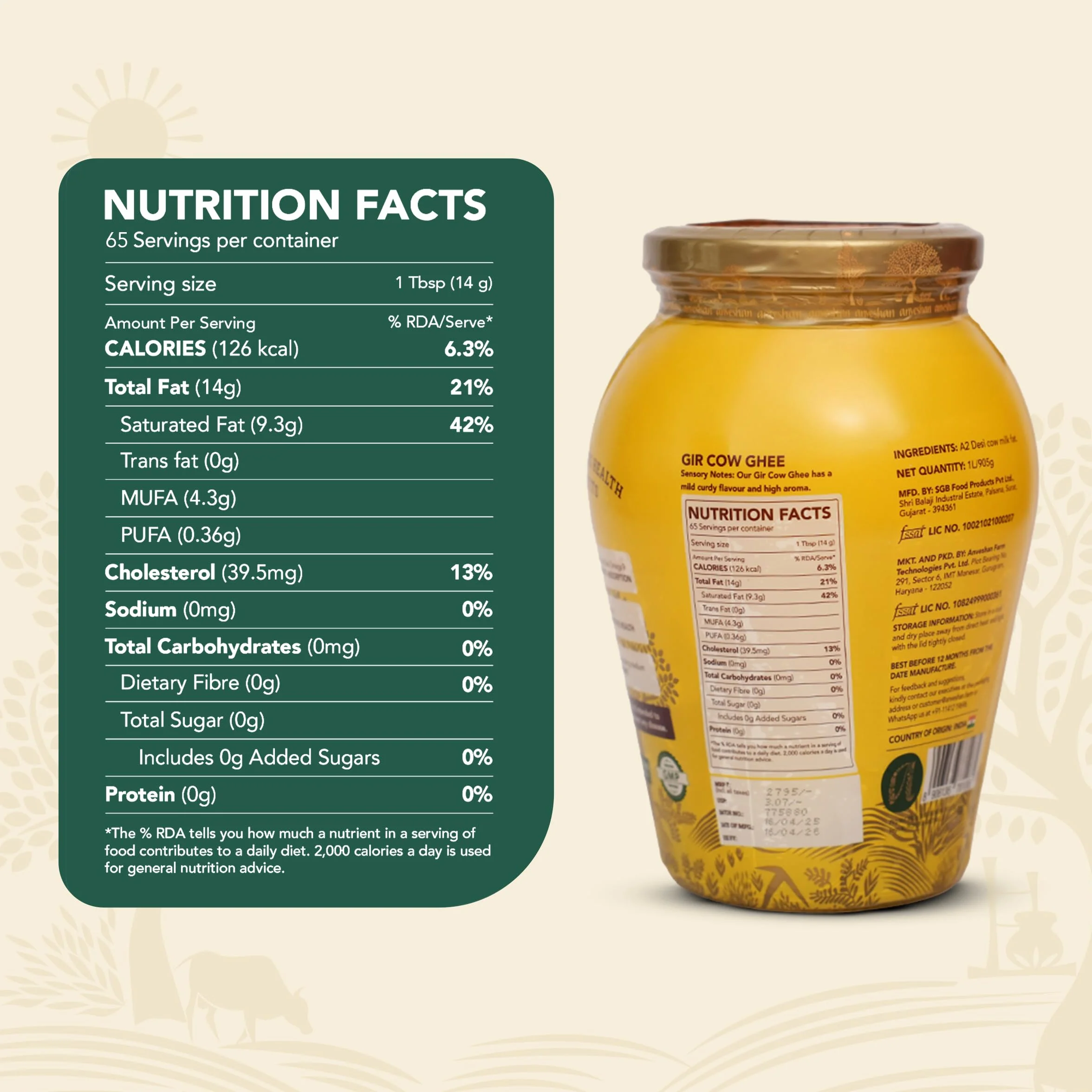 Anveshan Método Ghee Bilona de vaca Gir A2, 1 litro, método tradicional Bilona, cultivado, potenciador de inmunidad, puro, natural, saludable, fresco, sin lactosa y sin gluten