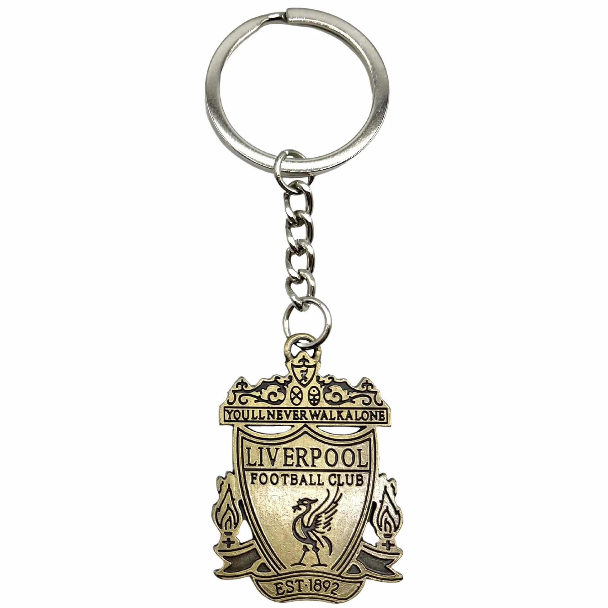 AUTOZOCO Llavero metálico Liverpool dorado con emblema equipo Reds