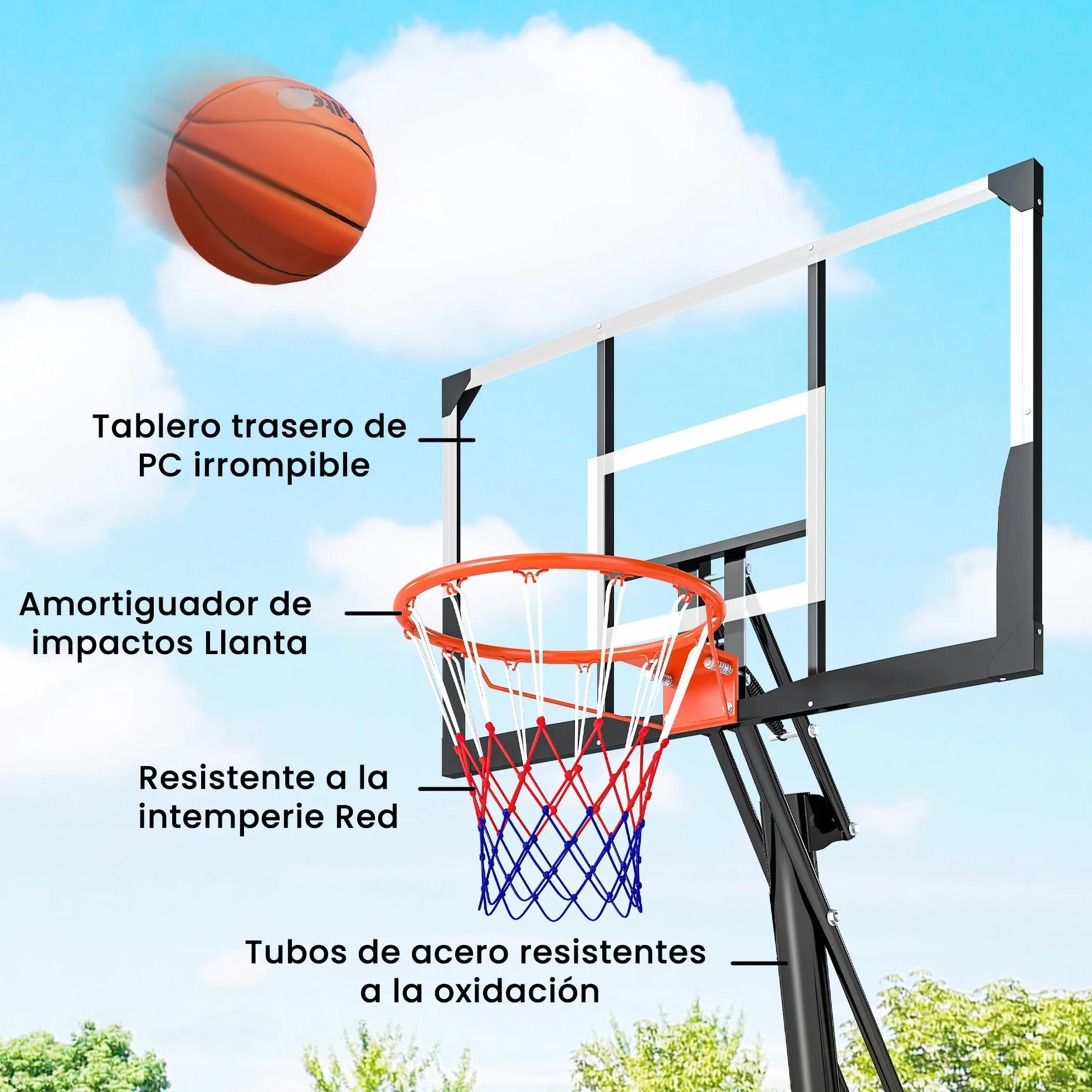 SPORTNOW Canasta de Baloncesto Exterior, Altura Ajustable 245-305 cm, Portátil con Ruedas, Base Rellenable, Tablero Irrompible