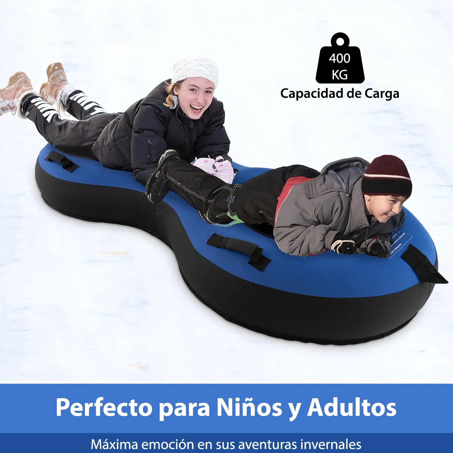 COSTWAY Trineo de Nieve Inflable 200x98 cm, Tubo para 2 Niños y Adultos, Goma
