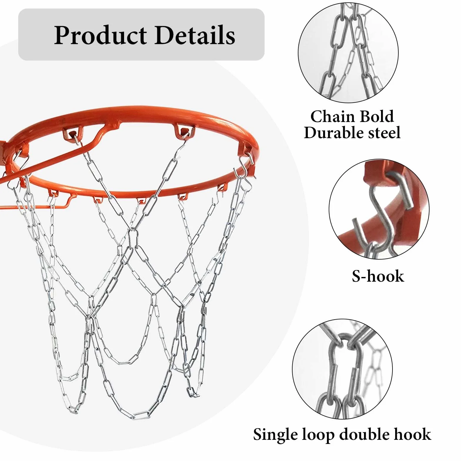 Red de Baloncesto Cadenas Metal con 12 Gancho en S Resistente Exterior Repuesto