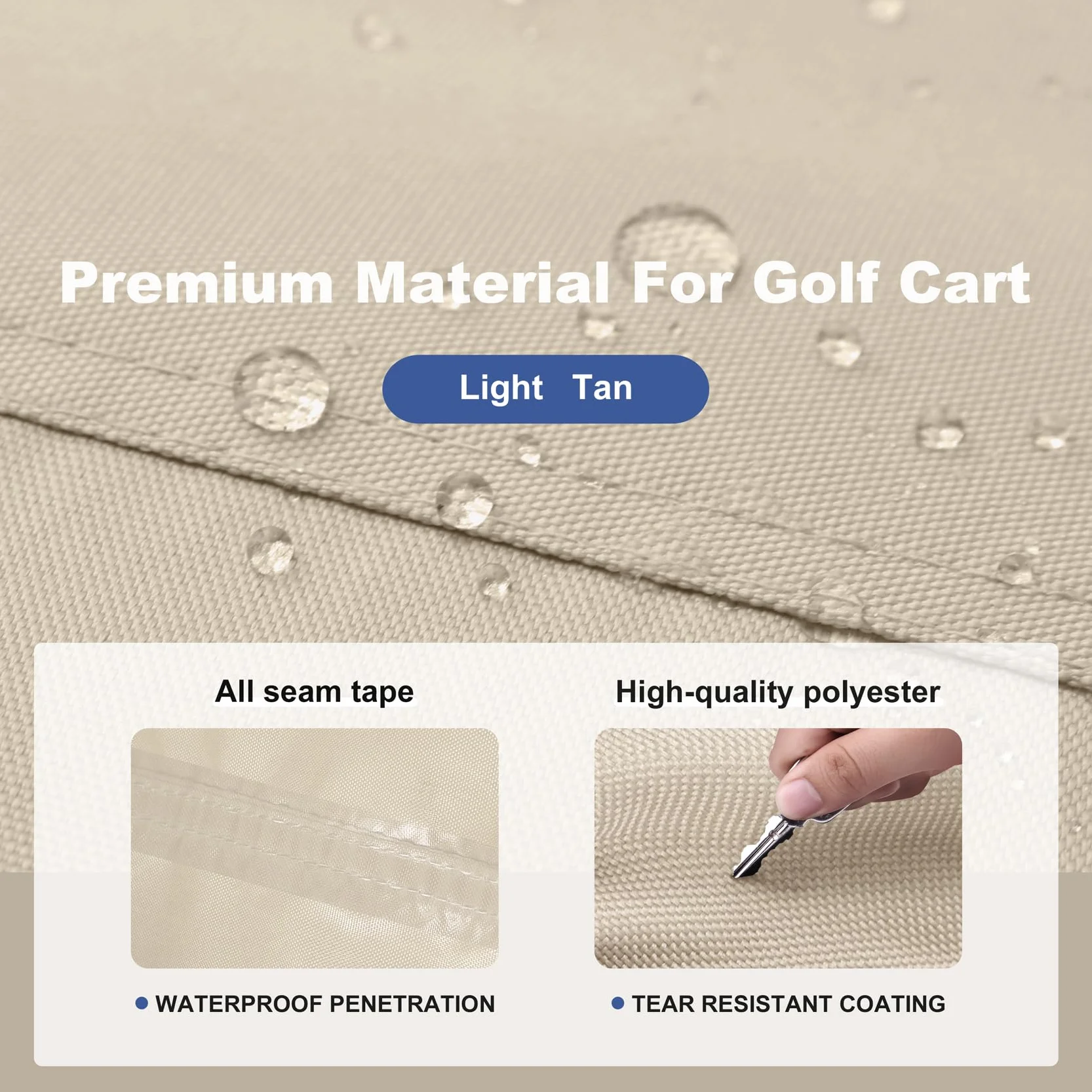Funda impermeable 600D para carrito de golf 2 pasajeros bronceado claro