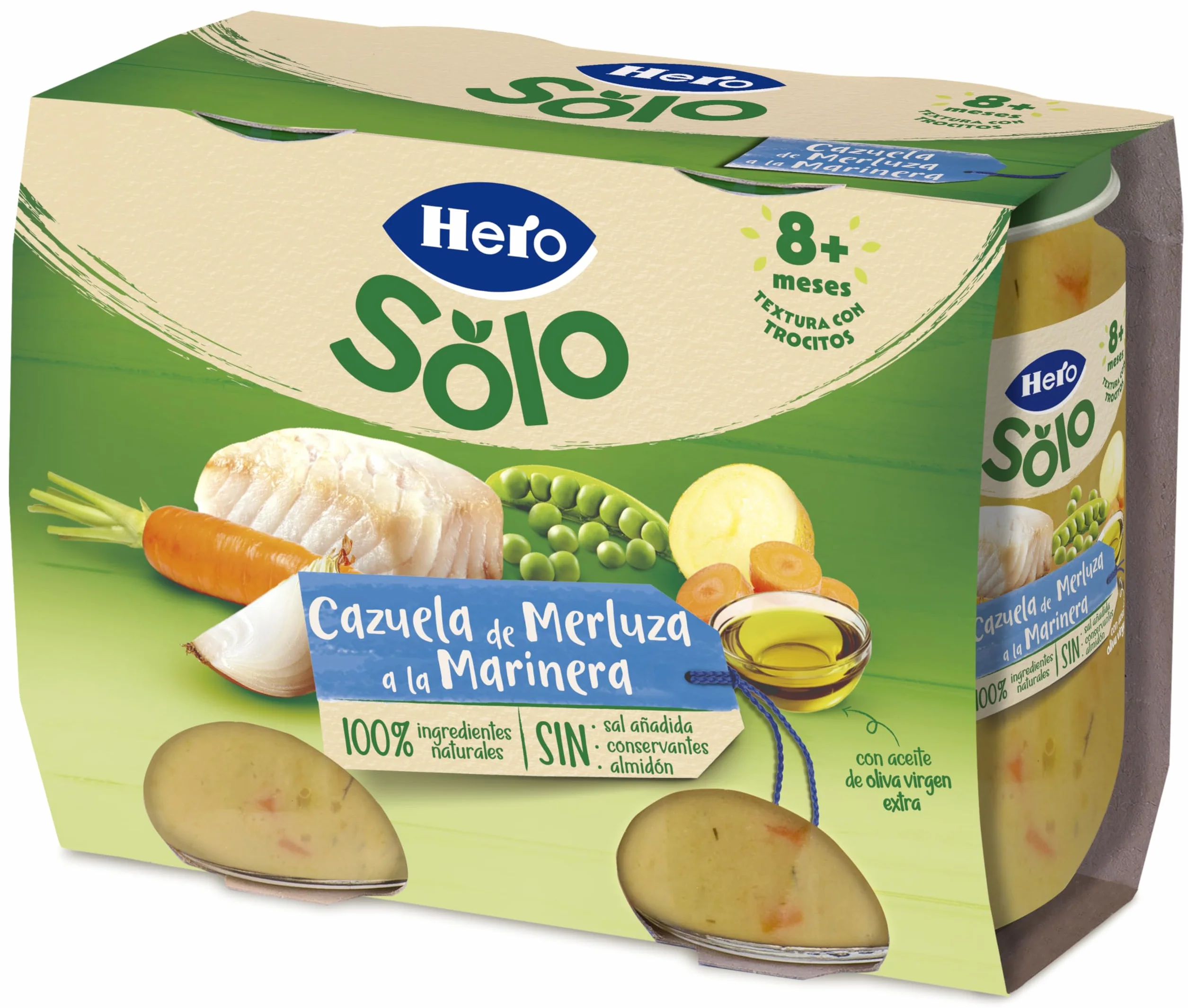 Hero Baby - Recetas Caseras, Tarritos de Cazuelita de Merluza a la Marinera, Sin Sal Añadida, Sin Almidón, Sin Aceite de Palma, Ingredientes 100% Naturales, 6 Packs de 2x190g