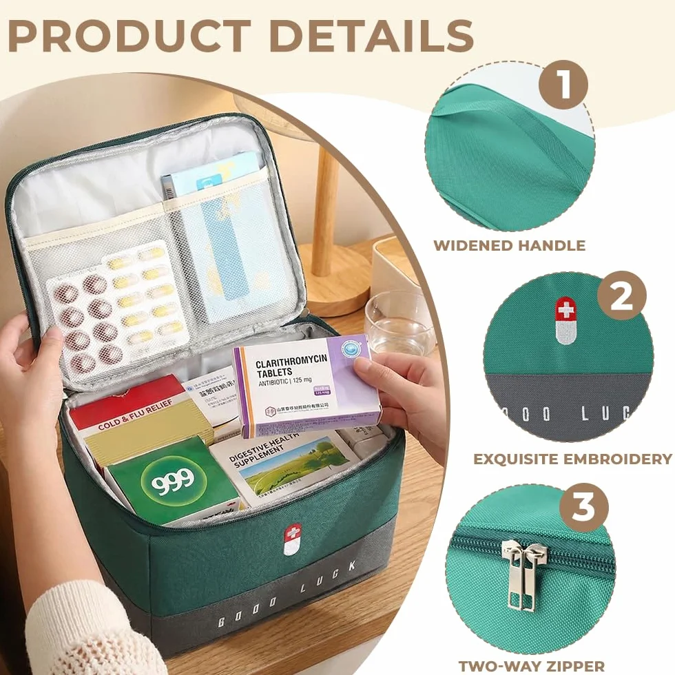 Botiquín de Primeros Auxilios 10L Impermeable XXL con Asa para Viaje Hogar Escuela Verde