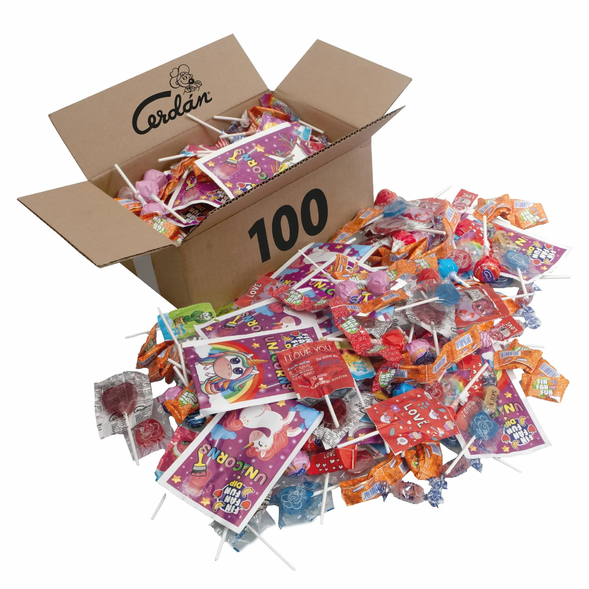 Caramelos Cerdán | Party Mix- Pack de 100 Caramelos y Chuches de Sabores Surtidos - Relleno de Piñata Sin Gluten - Ideal para Bolsas de Cumpleaños, Comuniones, Bautizos o Fiestas